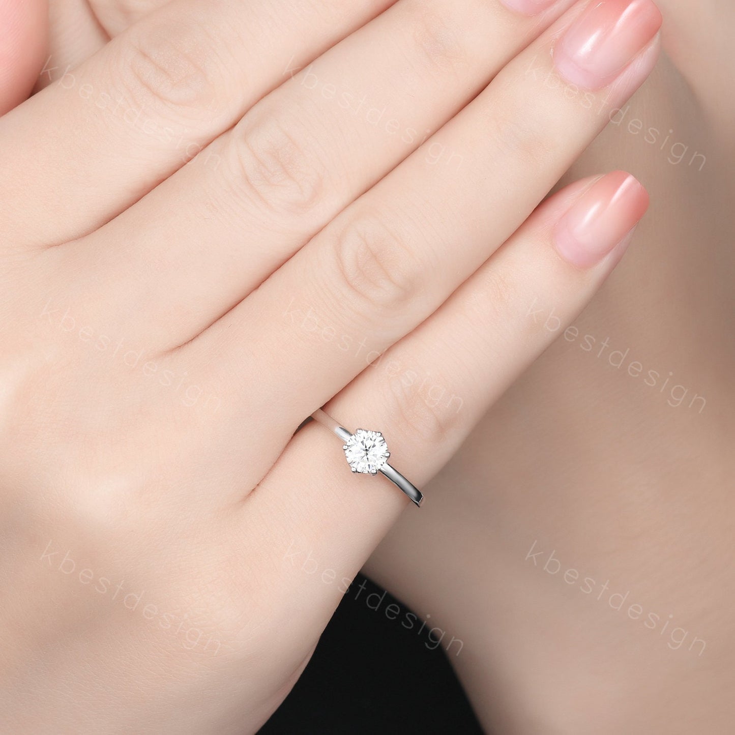 0.5ct round cut Moissanite engagement ring silver moissanite bridal ring unique tulip setting ring 6 prong solitaire ring dainty ring