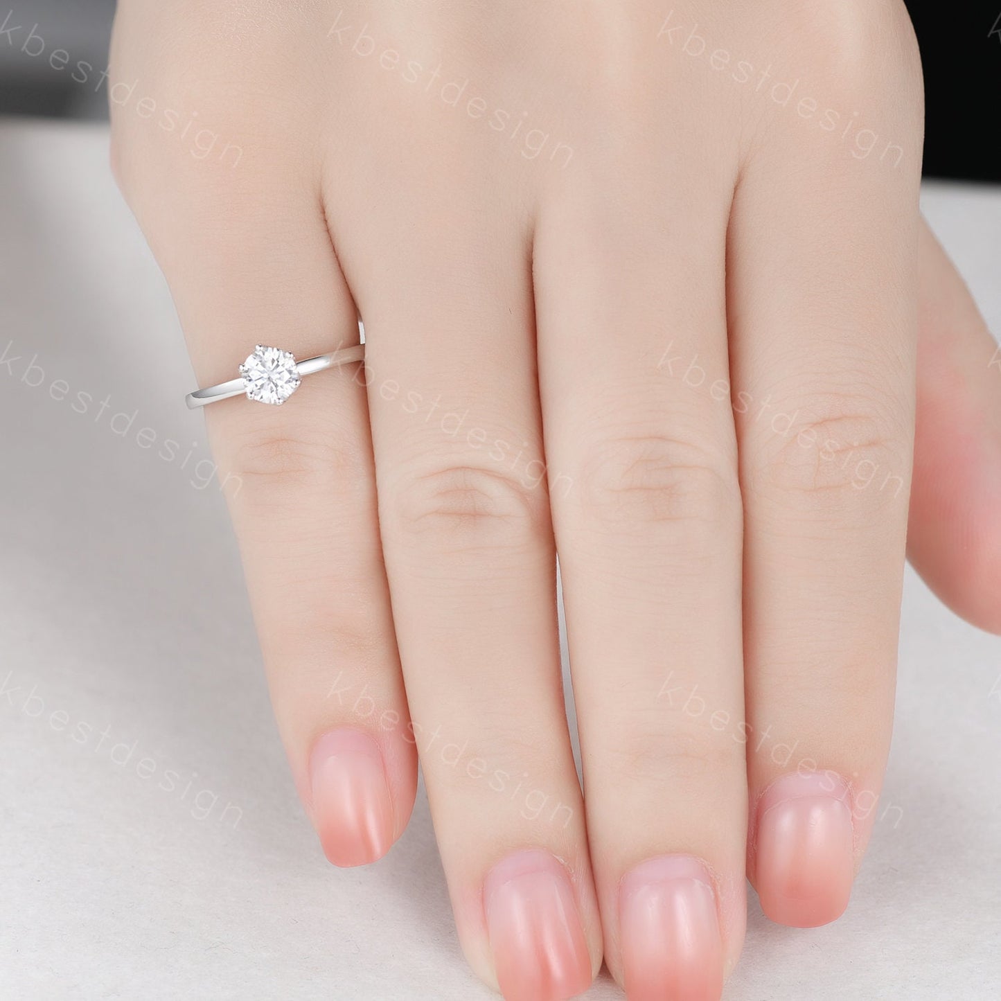 0.5ct round cut Moissanite engagement ring silver moissanite bridal ring unique tulip setting ring 6 prong solitaire ring dainty ring