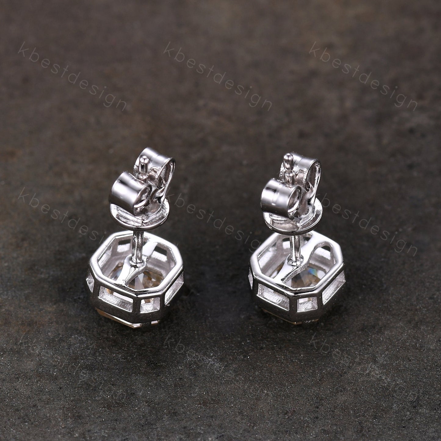 Champagne Moissanite Earrings, Studs for women, Silver Stud earrings, Asscher Moissanite Studs, Anniversary Gift, Everyday Jewelry