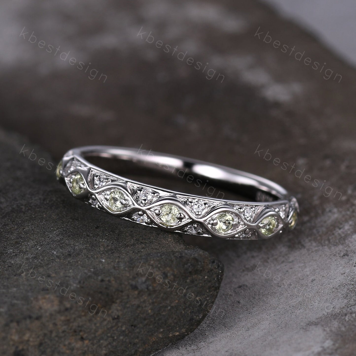 Antique Peridot Wedding Band 925 Sterling Silver Vintage Wedding Ring August Birthstone Stacking Ring Anniversary Gift for Her Handmade