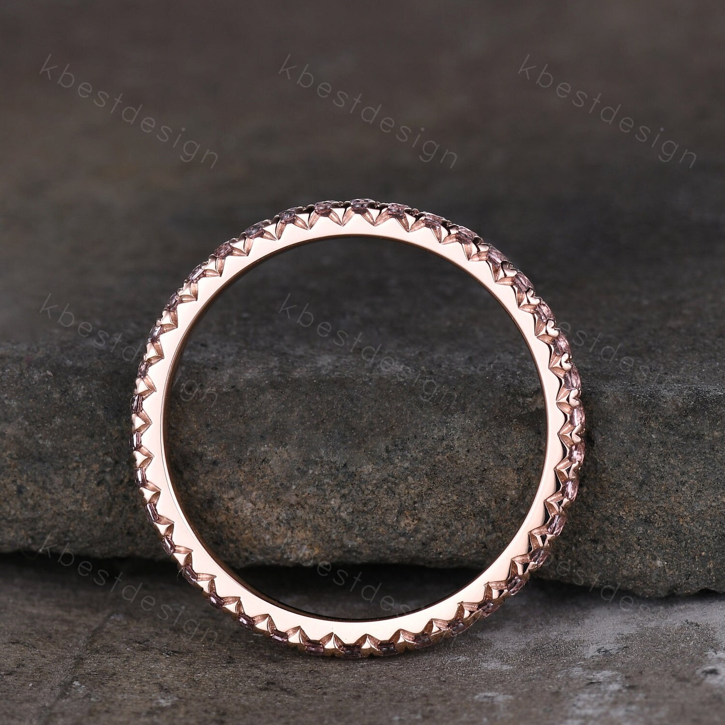 1.5mm Pink Morganite Wedding Band Delicate Rose Gold Eternity Band Mirco Pave Band for Women Minimalist Bridal Matching Stackable band