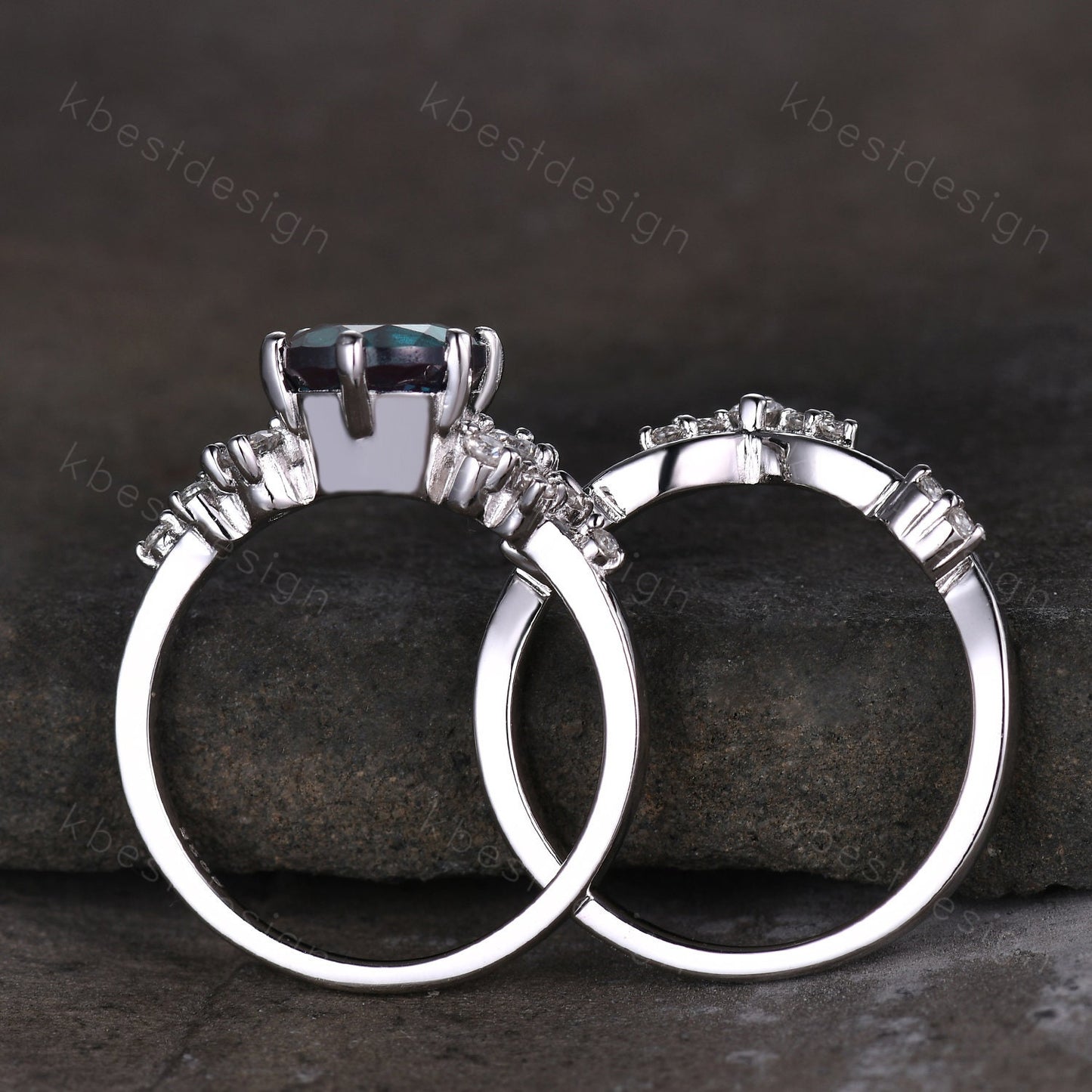 Unique Round Star Sapphire Engagement Ring set Women Sapphire Wedding Ring Cluster Blue Sapphire Ring Bridal Moissanite Wedding Ring