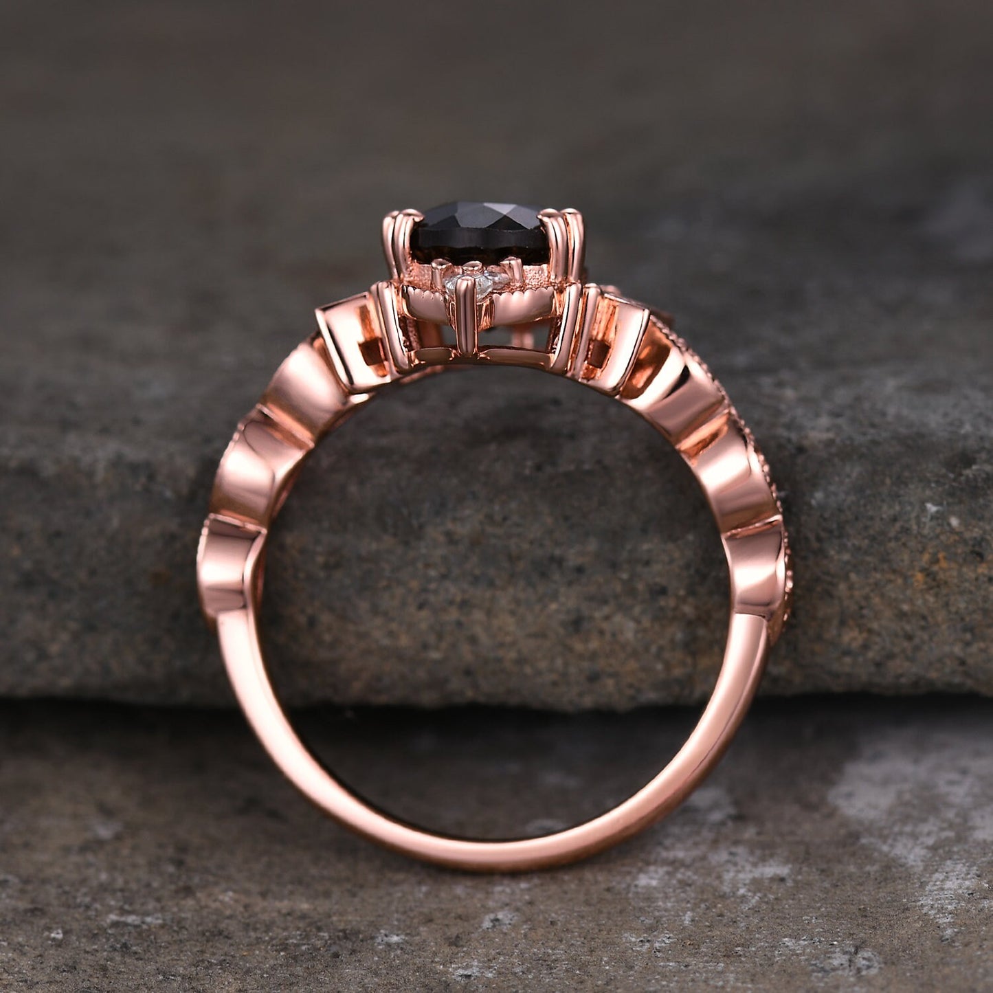 Vintage Smoky Quartz Engagement Ring Rose Gold Pear cut Brown Quartz Ring Unique Moon Goddess Ring Art Deco Moissanite Bridal Promise Ring