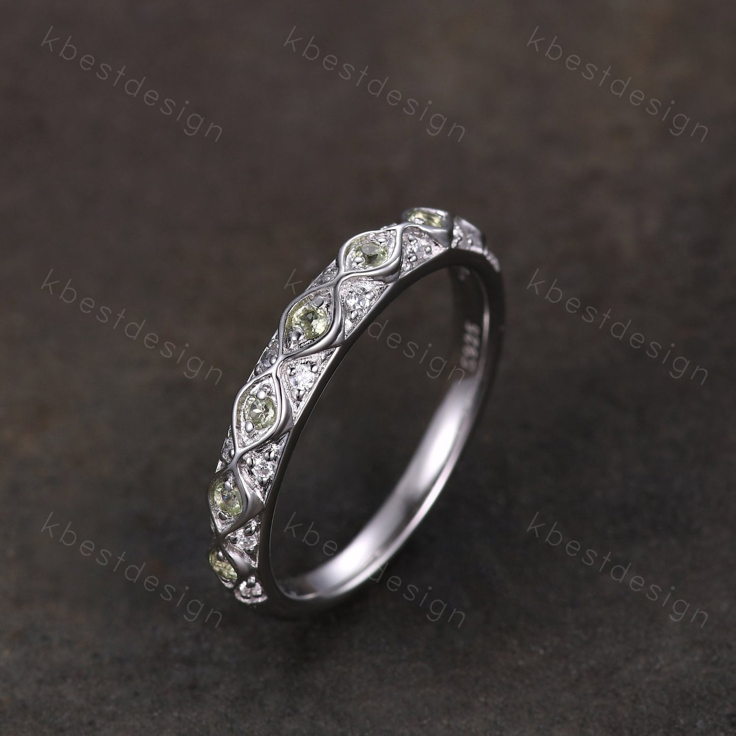 Antique Peridot Wedding Band 925 Sterling Silver Vintage Wedding Ring August Birthstone Stacking Ring Anniversary Gift for Her Handmade