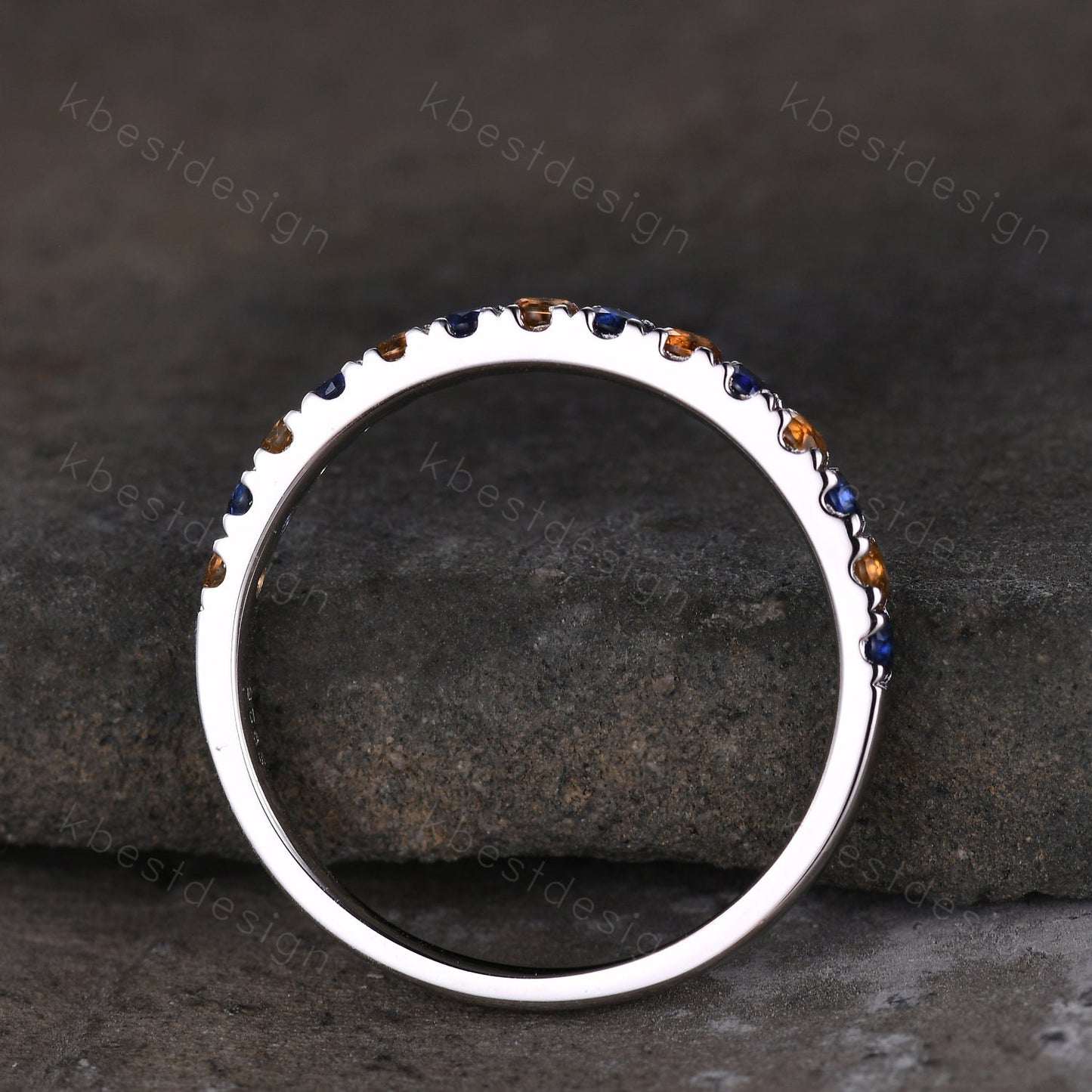 2mm Sapphire and Citrine Ring, Half Eternity Sapphire Wedding Band, Silver Citrine Wedding Ring, Unique Stacking Matching Band, Aniversary