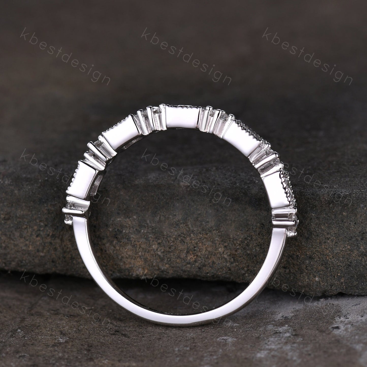 Princess cut Moissanite Wedding Band Unique Half Eternity Stacking Band Silver Moissanite Ring Women Matching Band Promise Anniversary Ring