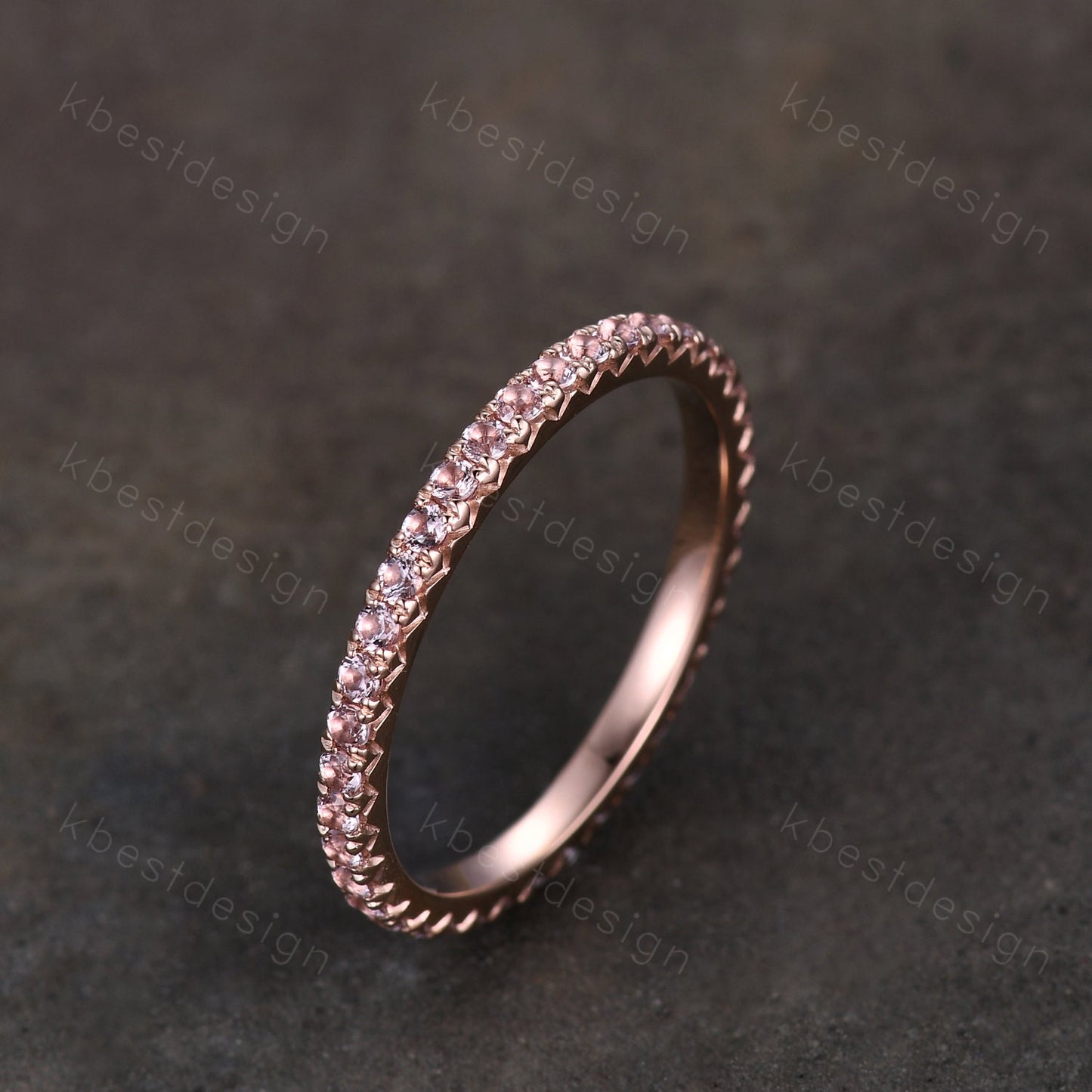 1.5mm Pink Morganite Wedding Band Delicate Rose Gold Eternity Band Mirco Pave Band for Women Minimalist Bridal Matching Stackable band