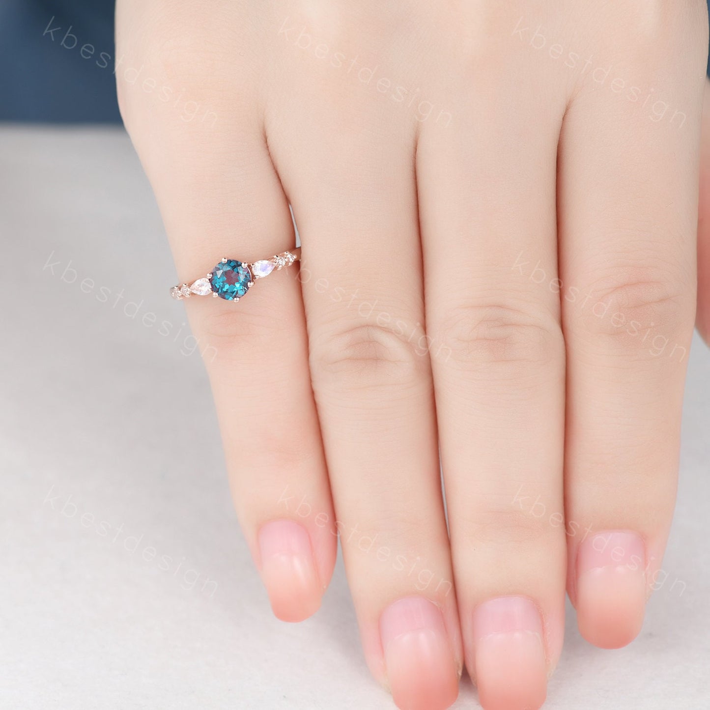 5mm round cut Alexandrite engagement ring rose gold ring unique pear shaped moonstone wedding ring June Birthstone ring promise ring