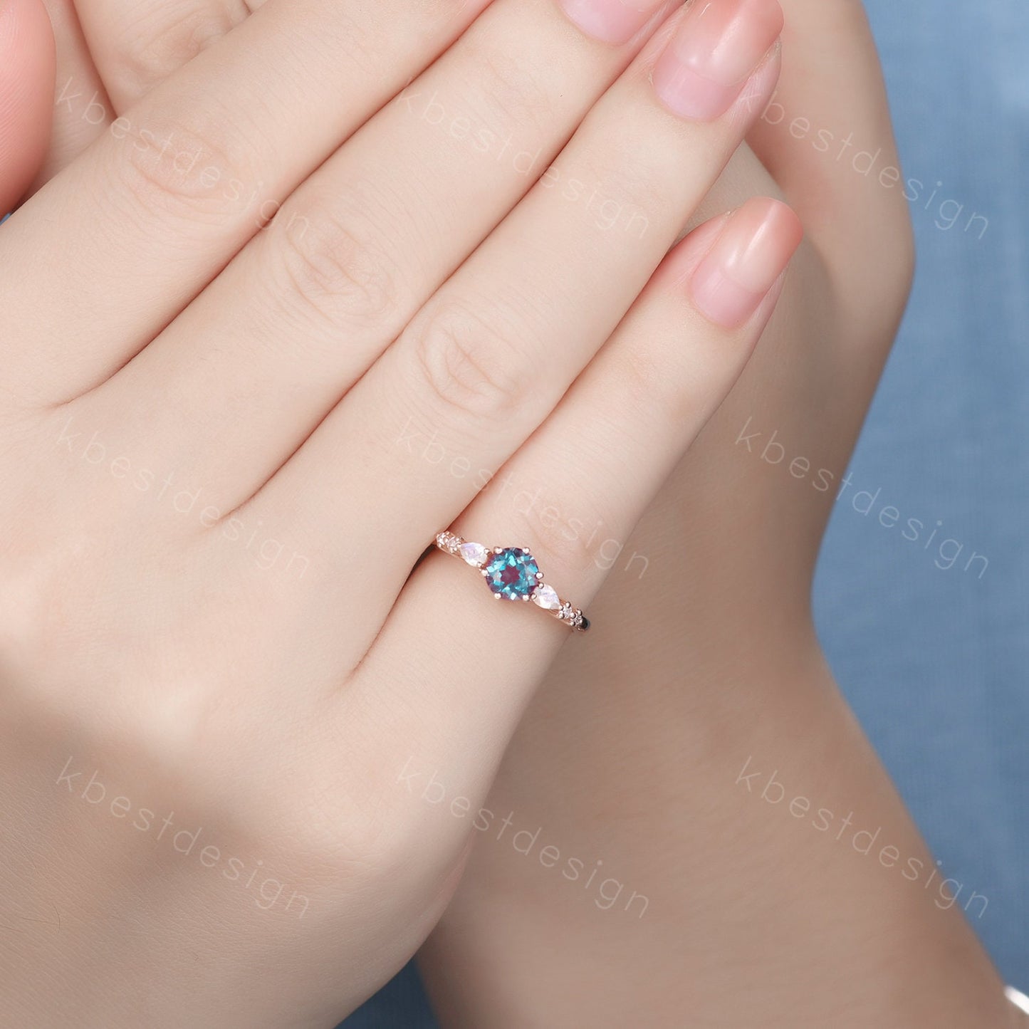 5mm round cut Alexandrite engagement ring rose gold ring unique pear shaped moonstone wedding ring June Birthstone ring promise ring