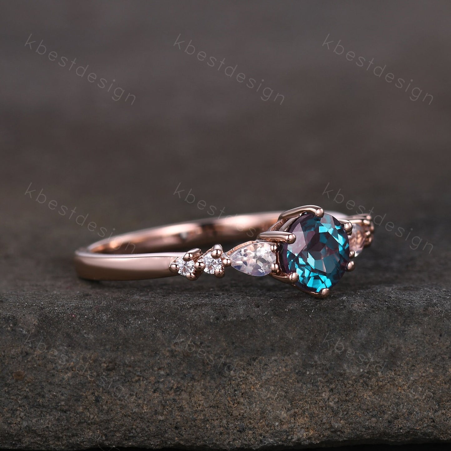 5mm round cut Alexandrite engagement ring rose gold ring unique pear shaped moonstone wedding ring June Birthstone ring promise ring