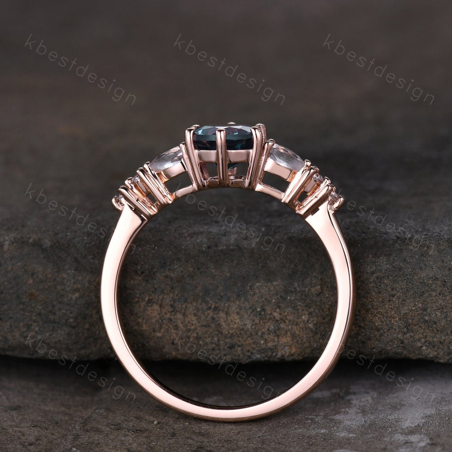 5mm round cut Alexandrite engagement ring rose gold ring unique pear shaped moonstone wedding ring June Birthstone ring promise ring