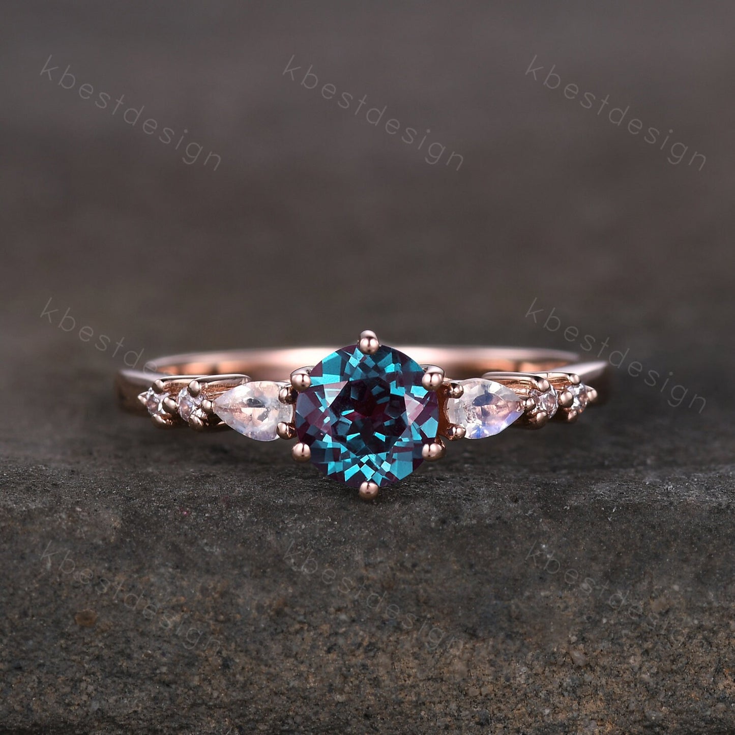 5mm round cut Alexandrite engagement ring rose gold ring unique pear shaped moonstone wedding ring June Birthstone ring promise ring