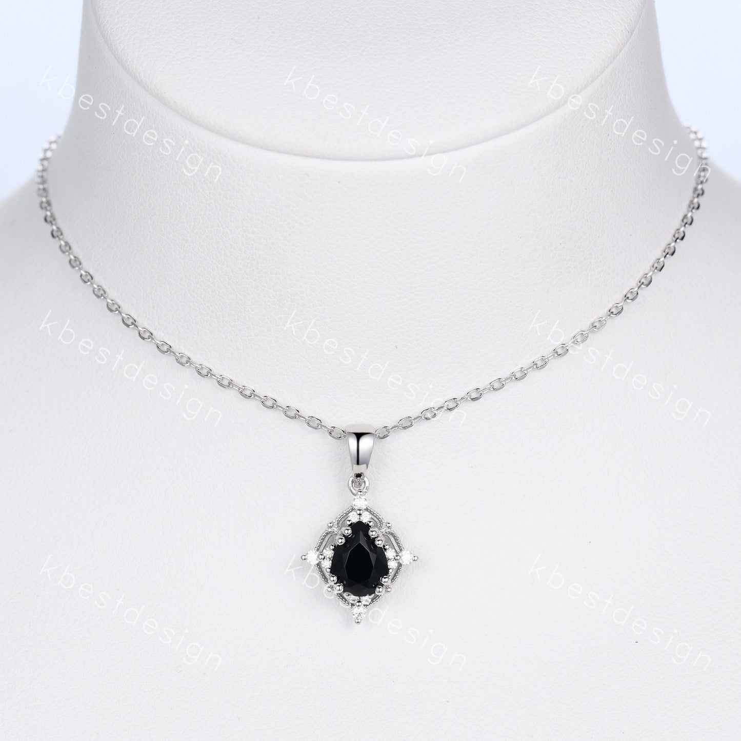 Vintage black onyx necklace sterling silver necklace art deco Personalized pendant for women unique moissanite promise anniversary gift