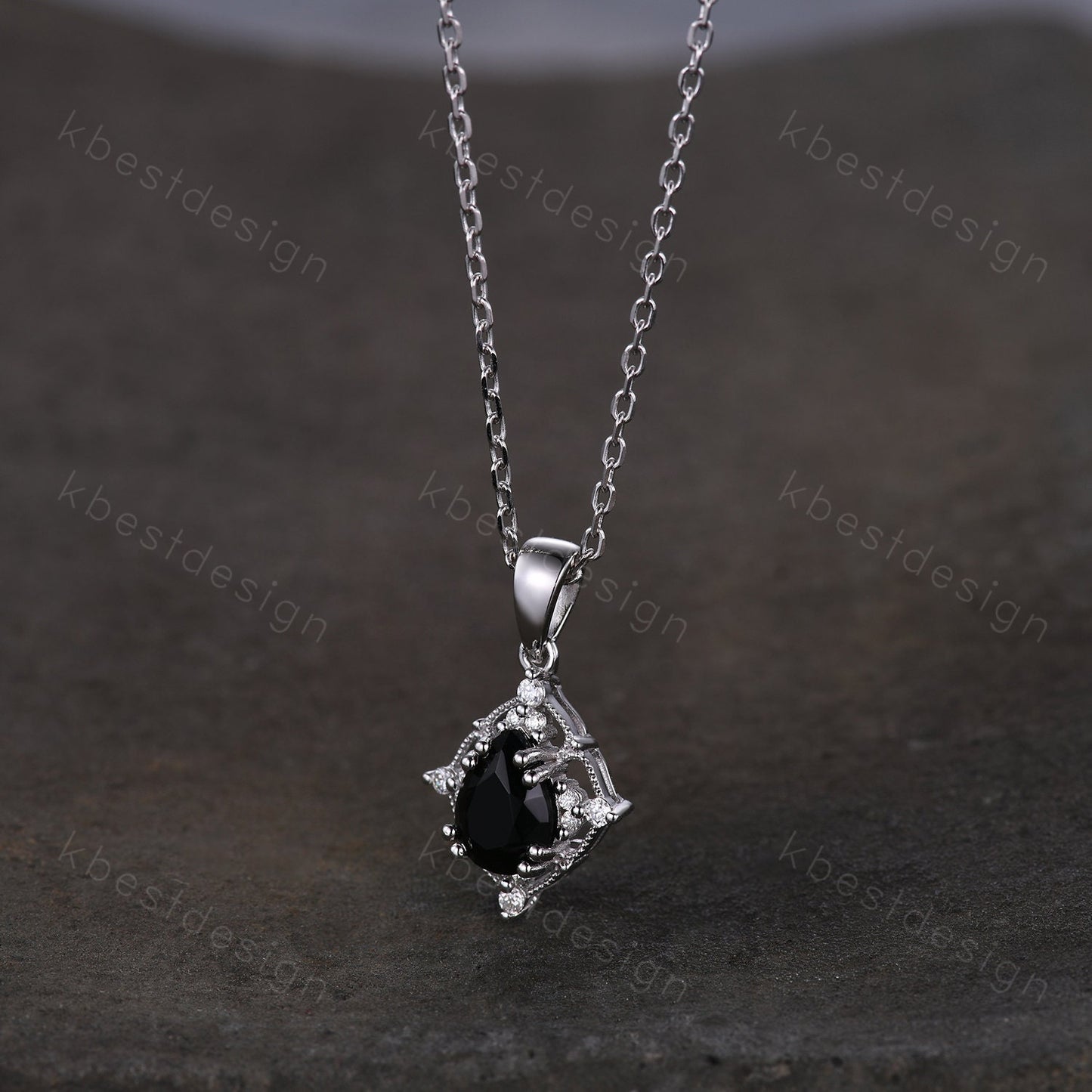 Vintage black onyx necklace sterling silver necklace art deco Personalized pendant for women unique moissanite promise anniversary gift
