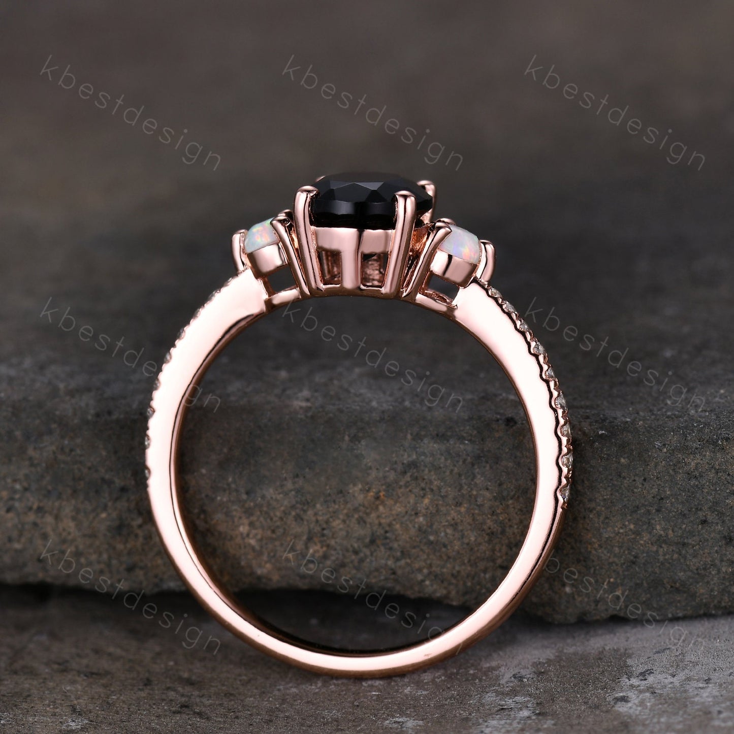 Star Sapphire Engagement Ring Oval Cut Galaxy Crystal Engagement Ring Rose Gold Opal Three stone Ring Unique Promise Ring September Ring