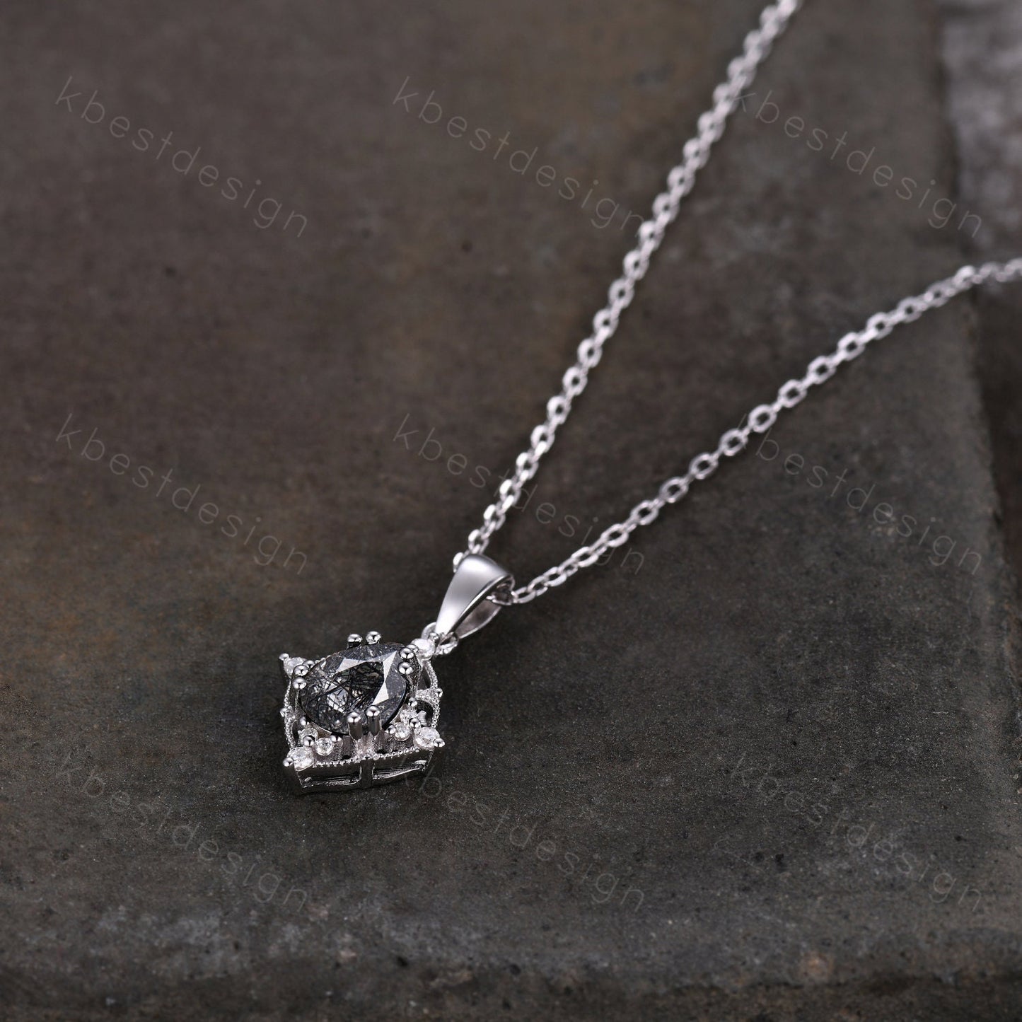 1.5CT Black Rutilated Quartz Necklace, Silver Pear cut Natural Quartz Pendant, Black Rutilated Quartz Jewelry, Unique Gift for Her