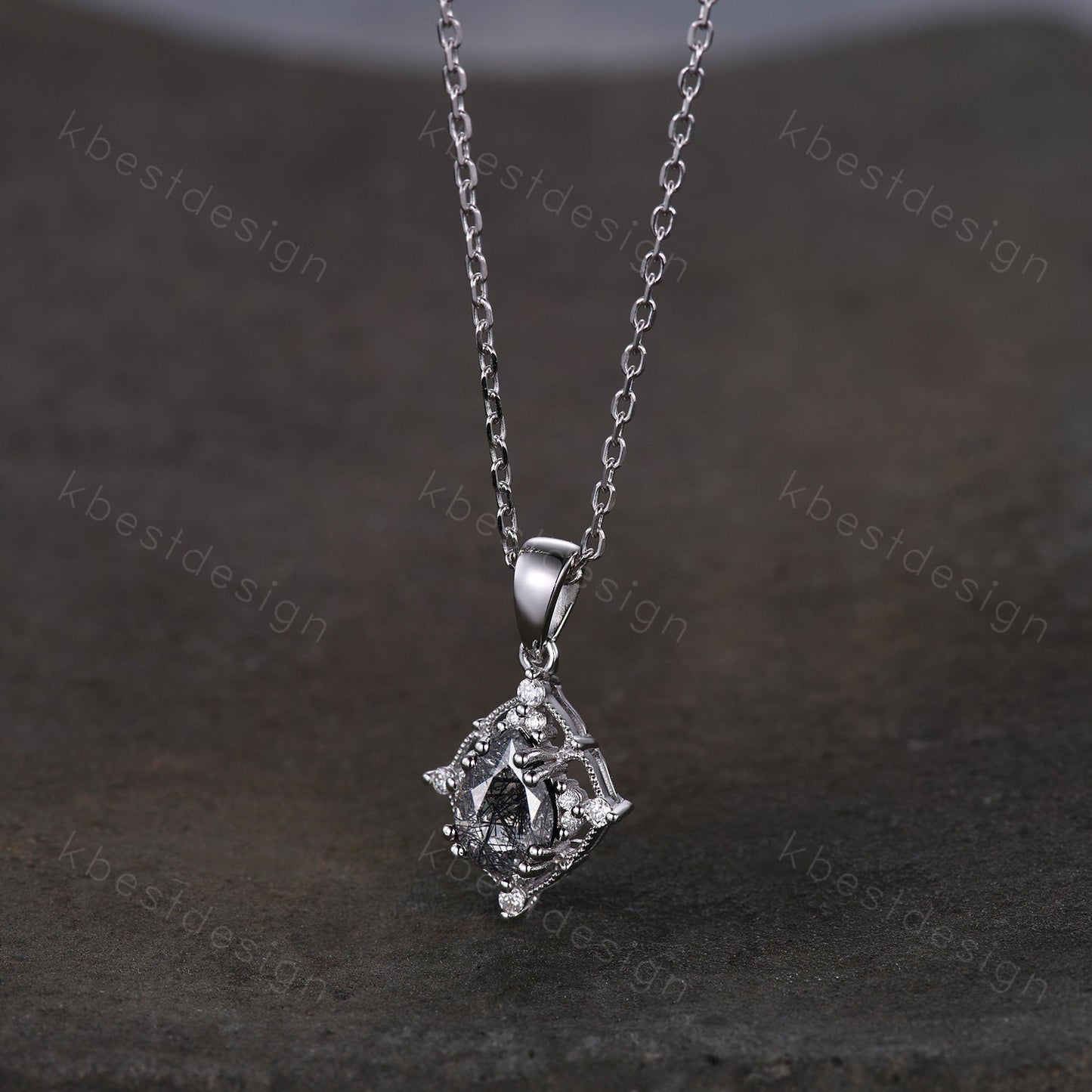 1.5CT Black Rutilated Quartz Necklace, Silver Pear cut Natural Quartz Pendant, Black Rutilated Quartz Jewelry, Unique Gift for Her