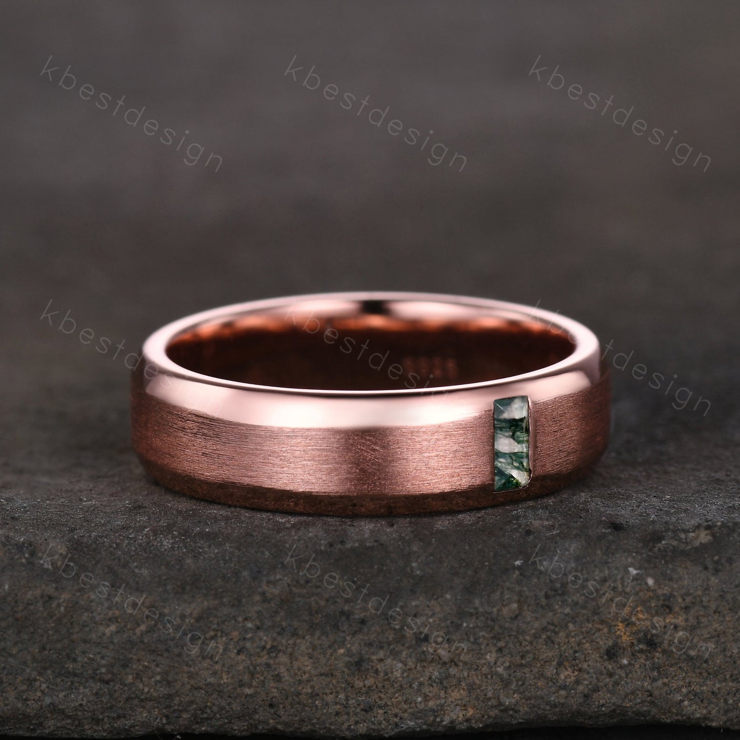 Mens Green Moss Agate Wedding Band, Bauette cut Bar Setting Green Moss Agate Mens Wedding Band, Solid Gold 10k/14k/18k Wedding Ring