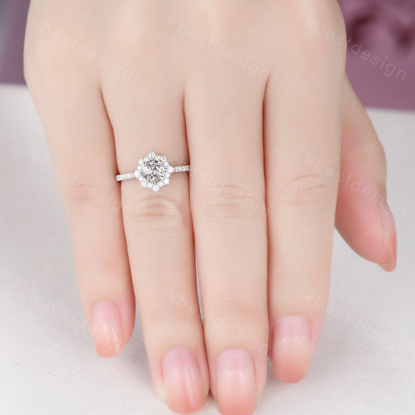 Dainty Salt and pepper diamond engagement ring unique diamond halo engagement ring art deco Bridal Wedding anniversary gift for women