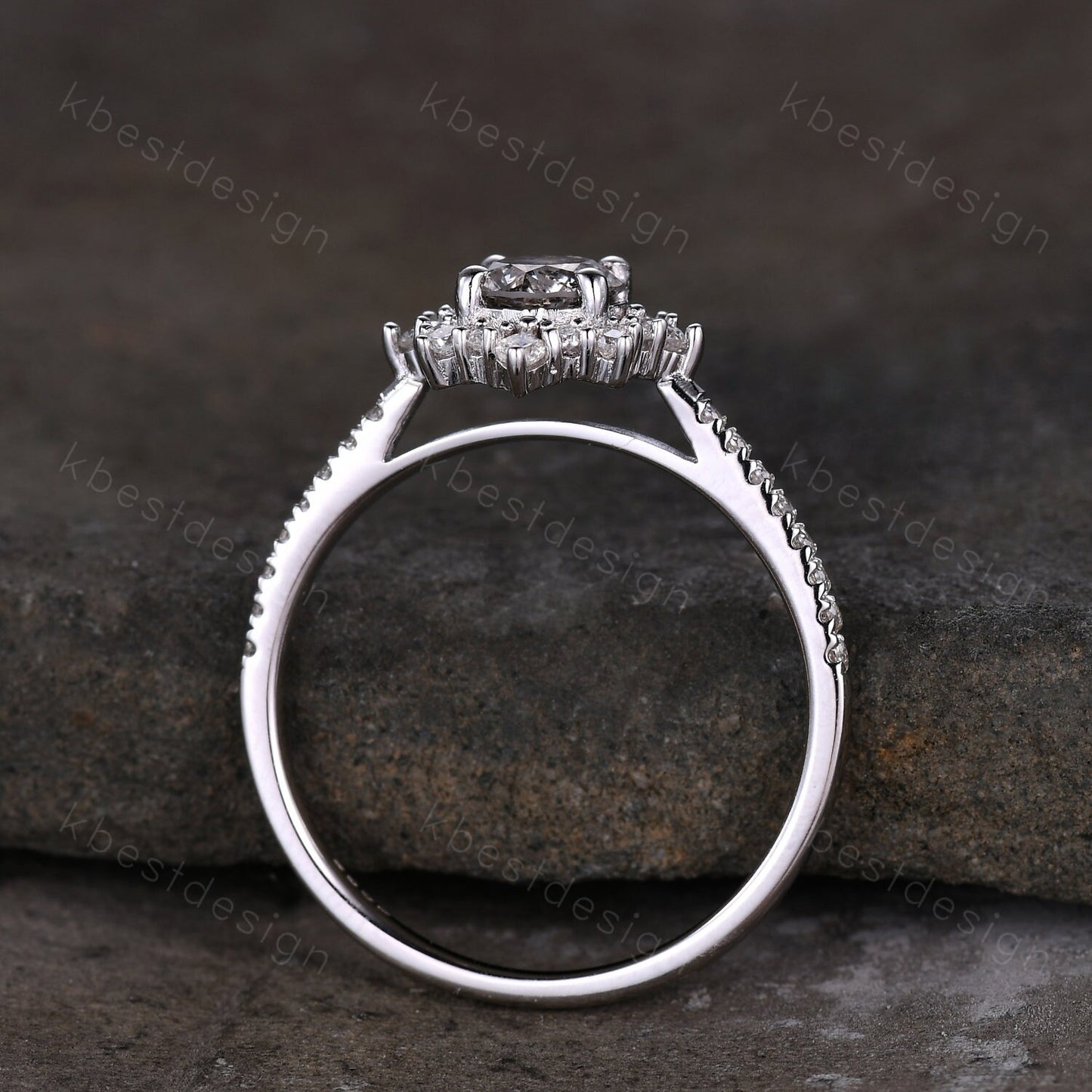 Dainty Salt and pepper diamond engagement ring unique diamond halo engagement ring art deco Bridal Wedding anniversary gift for women