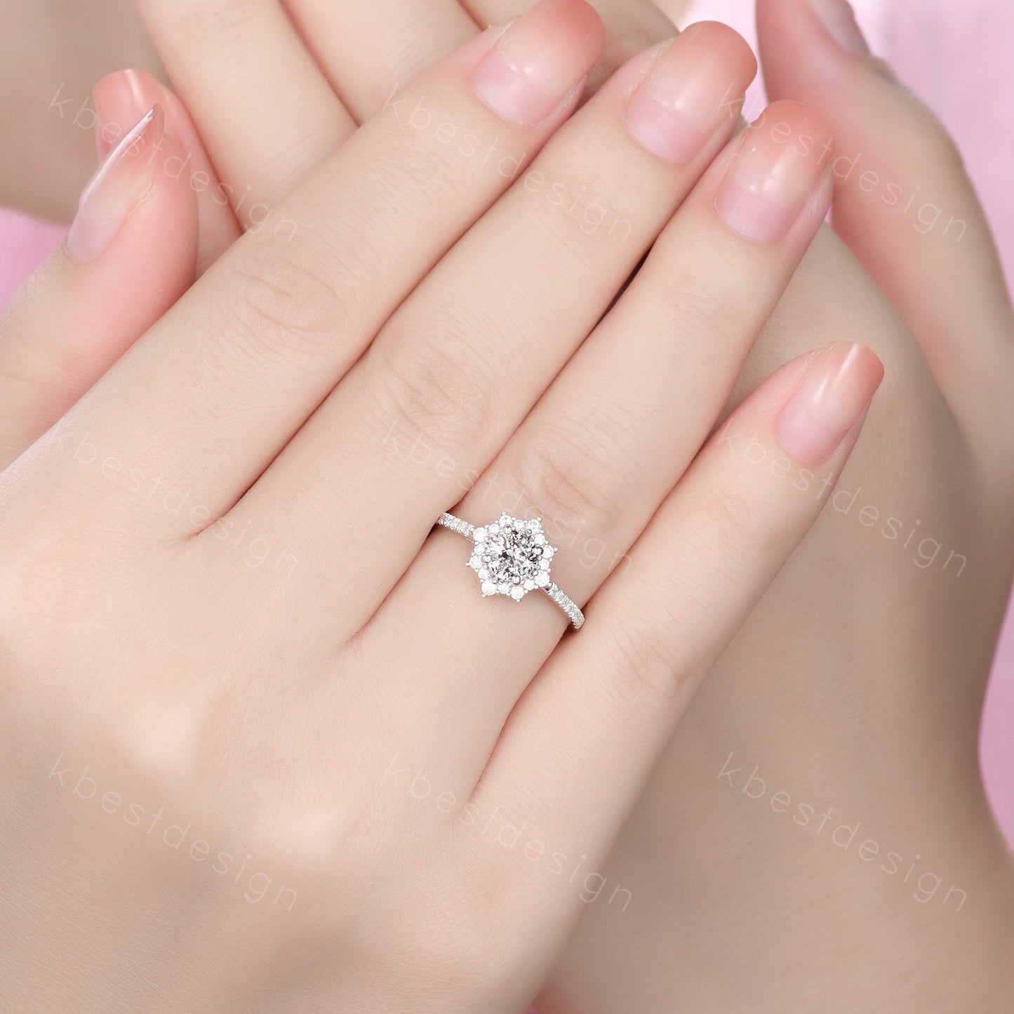 Dainty Salt and pepper diamond engagement ring unique diamond halo engagement ring art deco Bridal Wedding anniversary gift for women