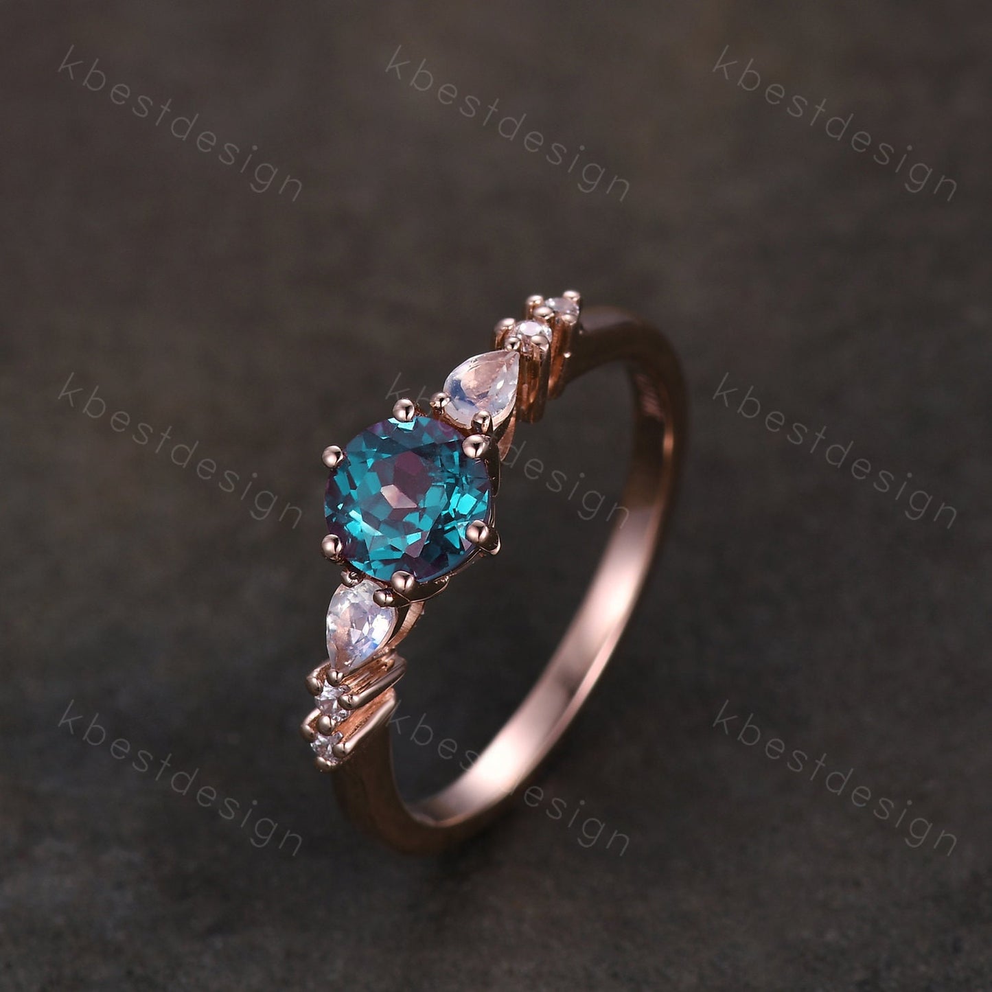 5mm round cut Alexandrite engagement ring rose gold ring unique pear shaped moonstone wedding ring June Birthstone ring promise ring