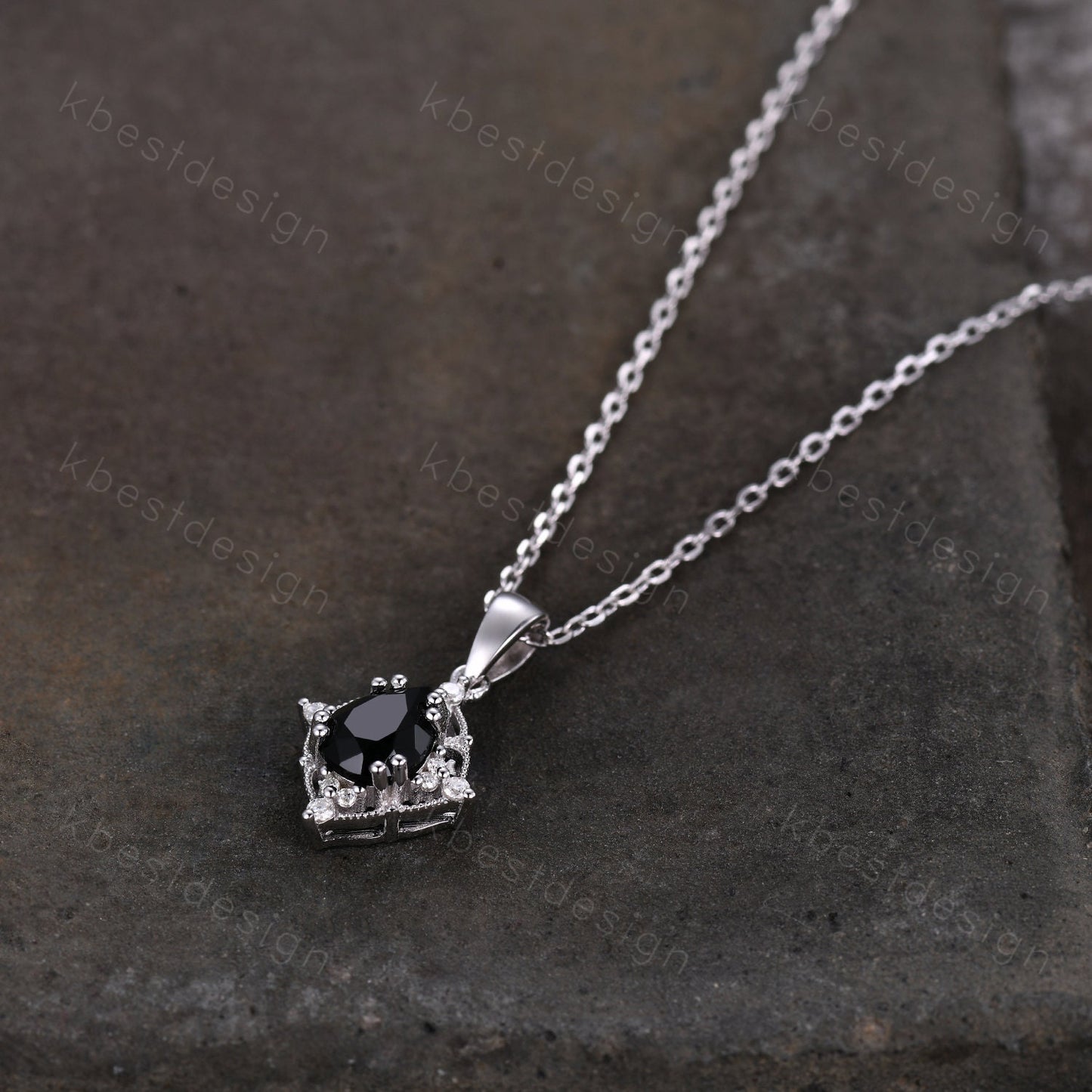 Vintage black onyx necklace sterling silver necklace art deco Personalized pendant for women unique moissanite promise anniversary gift