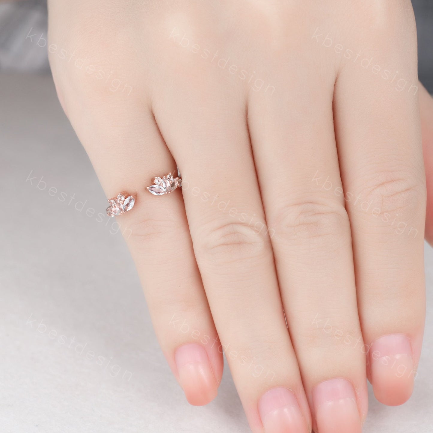 Delicate Aquamarine Wedding Band Rose Gold Open ring vintage petal wedding ring Delicate Stacking matching curved wedding band bridal ring