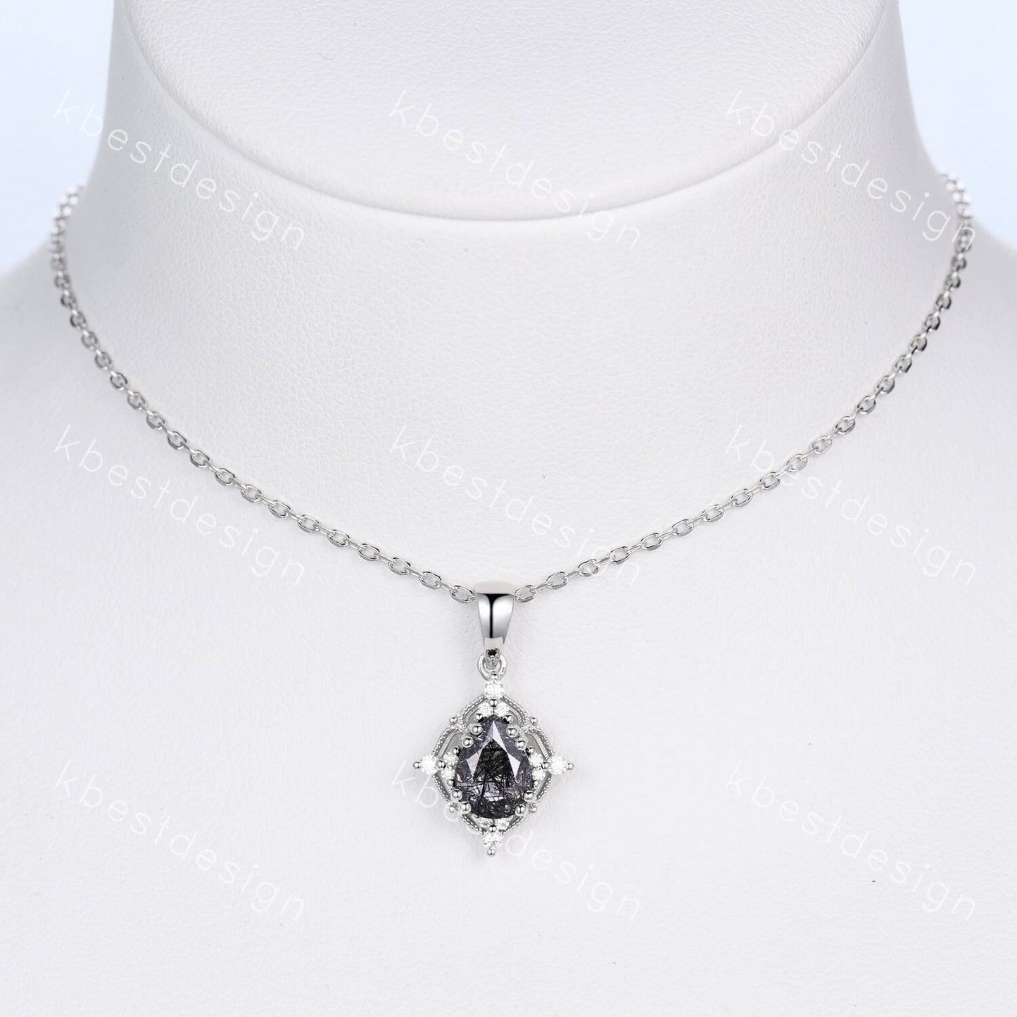 1.5CT Black Rutilated Quartz Necklace, Silver Pear cut Natural Quartz Pendant, Black Rutilated Quartz Jewelry, Unique Gift for Her