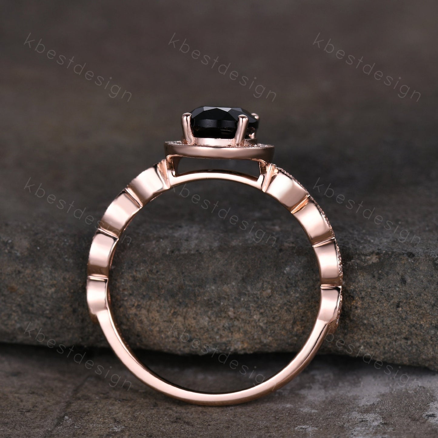 Oval cut black onyx engagement ring rose gold ring unique art deco halo engagement ring half eternity moissanite wedding ring promise ring