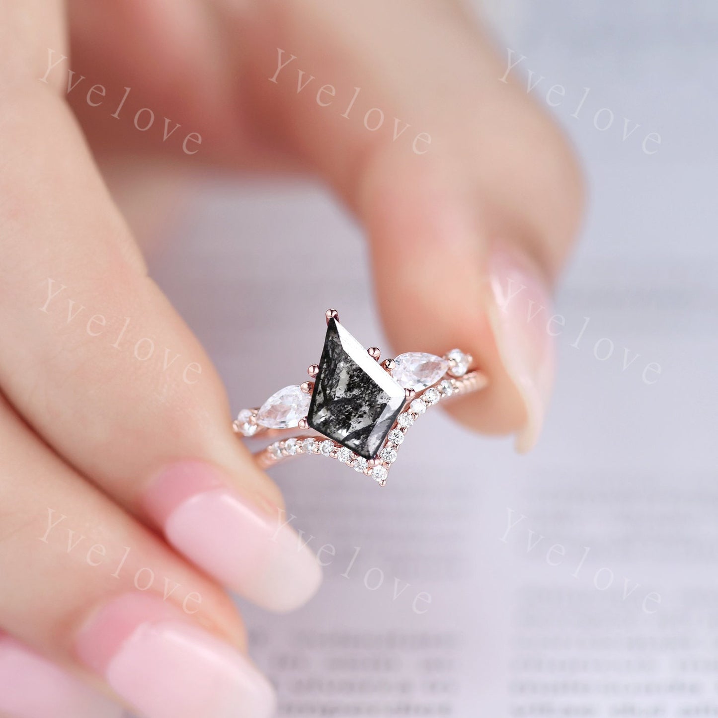 Retro Kite Cut Salt and Pepper Diamond Ring,Gray Diamond Engagement Ring,Moissanite Promise Ring,Women Bridal Ring Anniversary Gift For Her