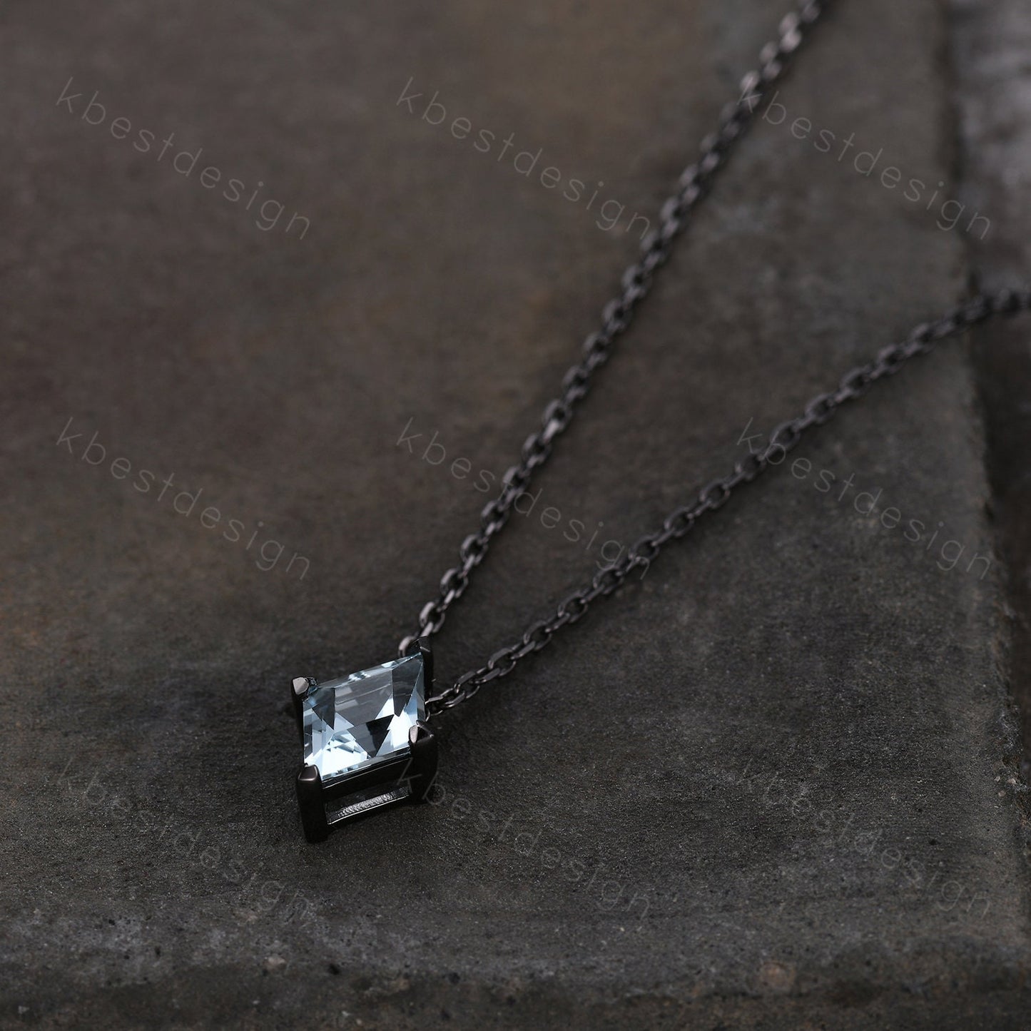 Lozenge cut Aquamarine Necklace Black Gold Rhodium Plated Necklace March Birthstone Necklace Unique Personalized Pendant Gift for Her
