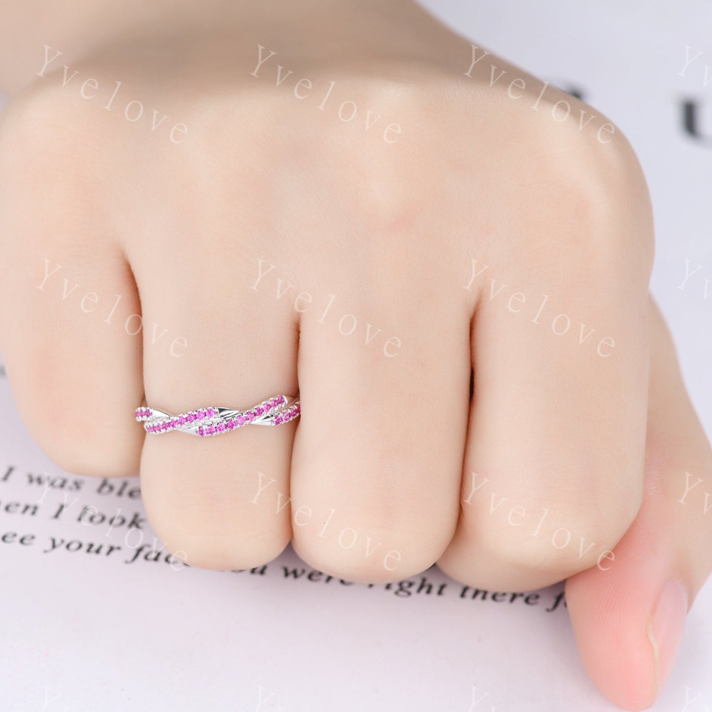 Natural ruby ring,red ruby wedding band twisted shape eternity ring 14k white gold engagement ring stacking matching band Valentine gift