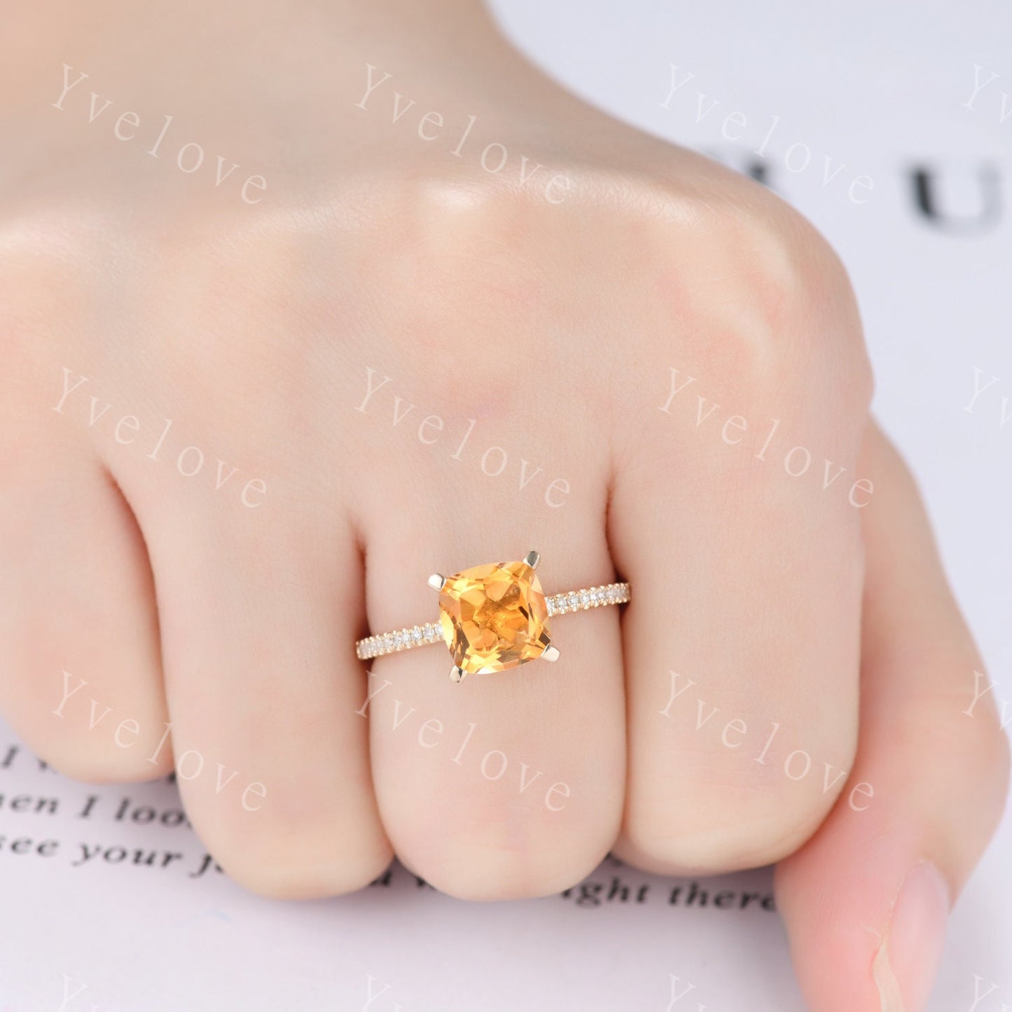 Citrine ring set citrine jewelry 14k yellow gold engagement ring natural gemstone diamond band stacking ring anniversary ring custom jewelry