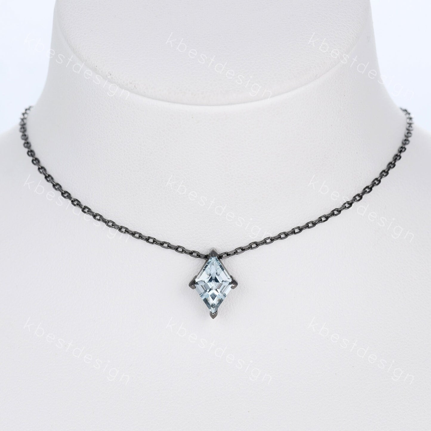 Lozenge cut Aquamarine Necklace Black Gold Rhodium Plated Necklace March Birthstone Necklace Unique Personalized Pendant Gift for Her