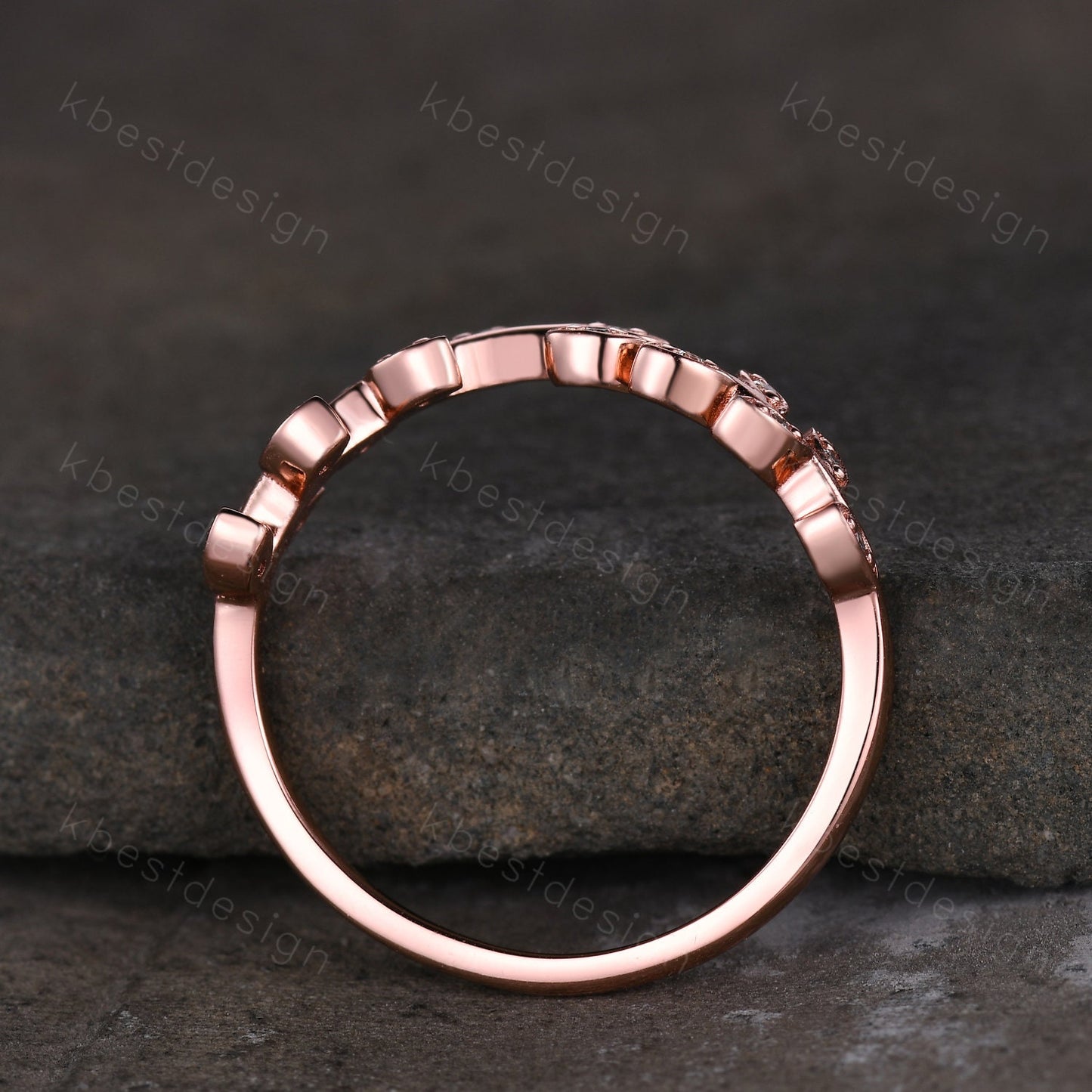 Delicate Moissanite wedding band rose gold curved matching band twig leaf Stacking band olive branch engagement ring bridal anniversary ring