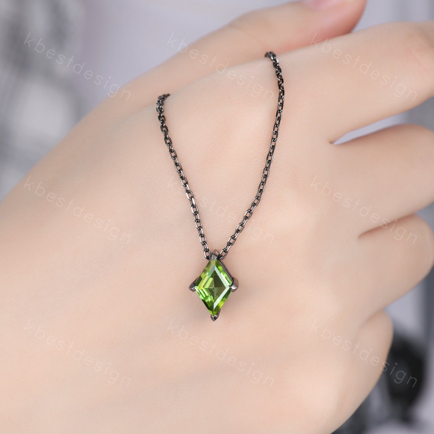 Lozenge cut Peridot Necklace Black Gold Rhodium Plated Necklace August Birthstone Necklace Unique Personalized Pendant Gift for Her