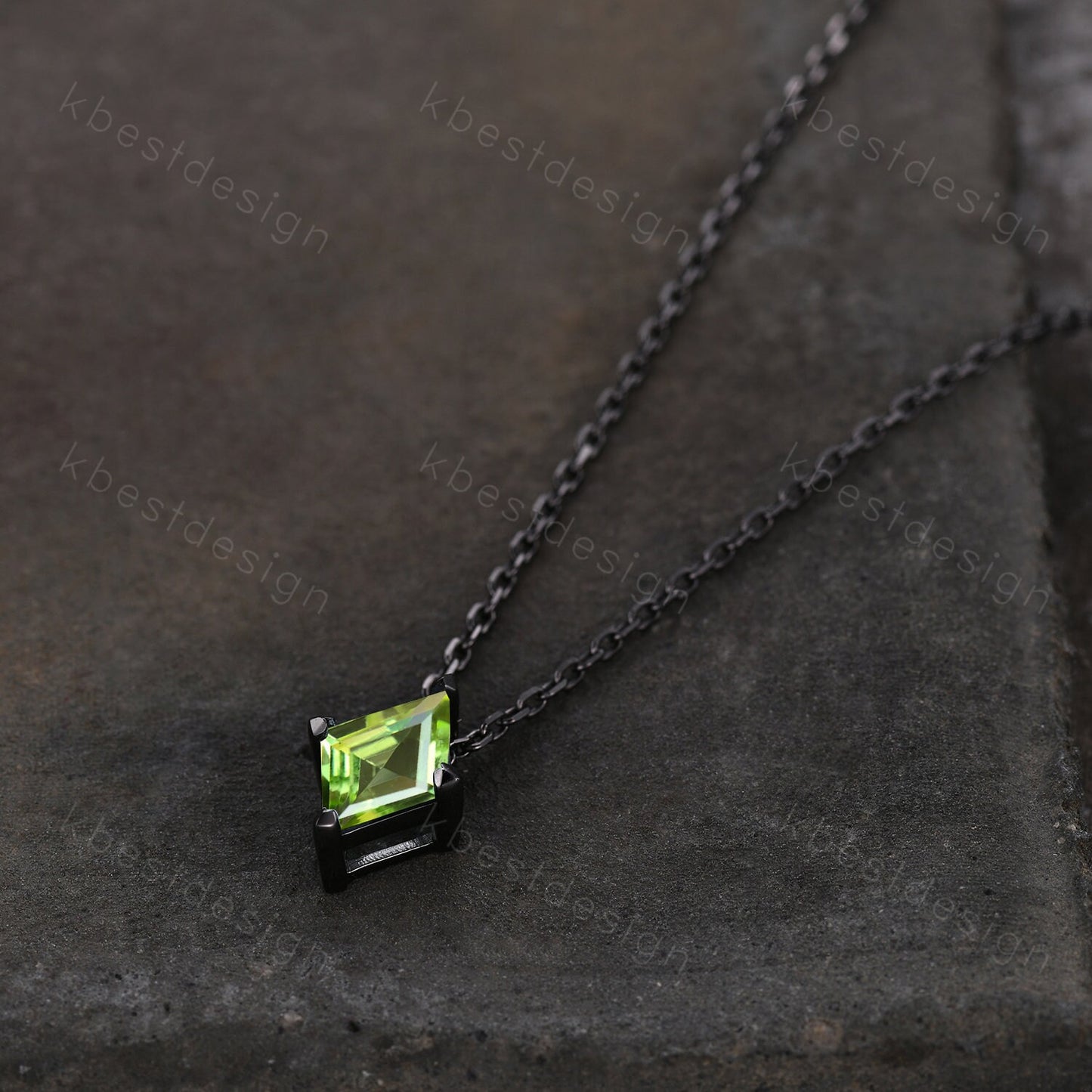 Lozenge cut Peridot Necklace Black Gold Rhodium Plated Necklace August Birthstone Necklace Unique Personalized Pendant Gift for Her