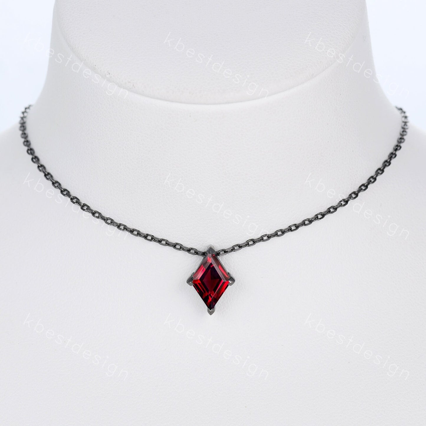 Lozenge cut Garnet Necklace Black Gold Rhodium Plated Necklace Women January Birthstone Necklace Unique Personalized Pendant Gift for Her
