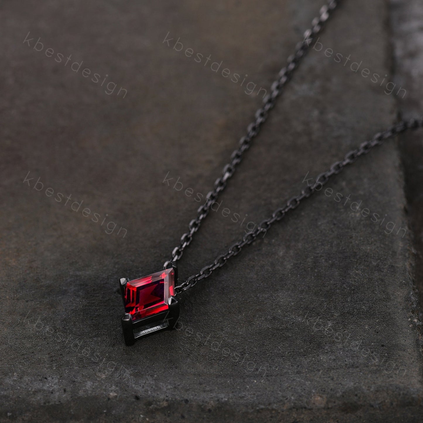 Lozenge cut Garnet Necklace Black Gold Rhodium Plated Necklace Women January Birthstone Necklace Unique Personalized Pendant Gift for Her
