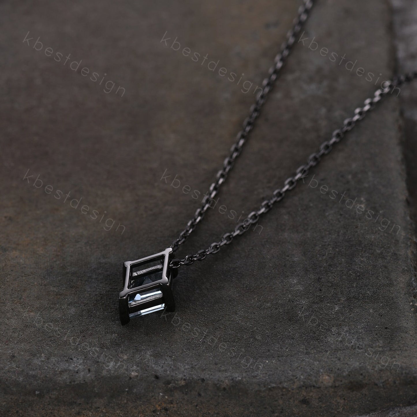 Unique lozenge cut blue topaz necklace black gold Swiss blue topaz necklace for women dainty personalized pendant anniversary bridal gift