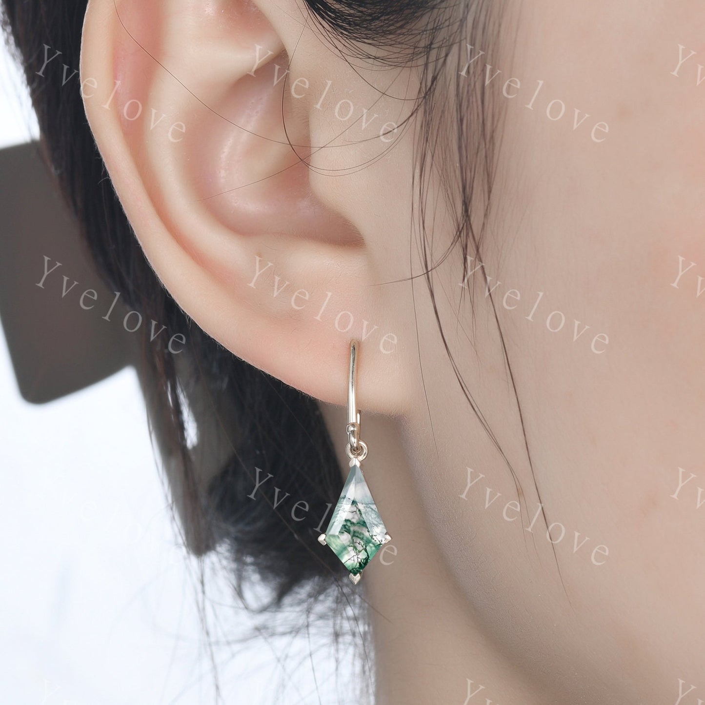 Vintage Kite cut Moss agate earrings natural gemstone jewelry unique earrings women art deco earring anniversary gift for her Birthday Gift