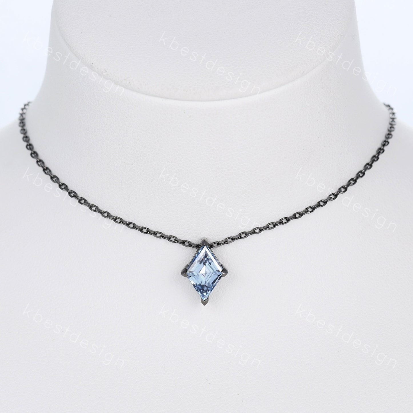 Diamond cut blue topaz necklace black gold rhodium necklace minimalist blue topaz pendant women personalized birthstone gift for her