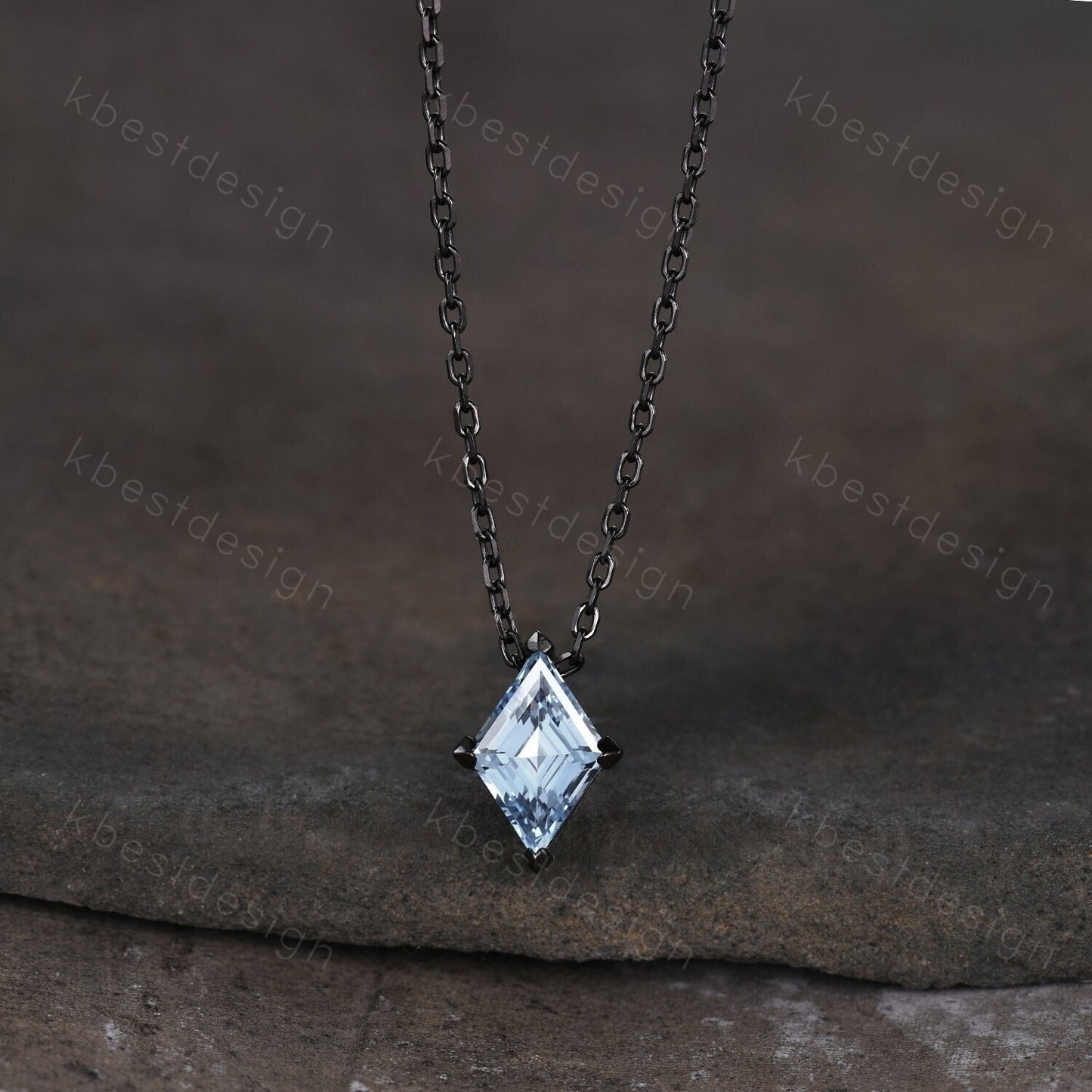 Diamond cut blue topaz necklace black gold rhodium necklace minimalist blue topaz pendant women personalized birthstone gift for her