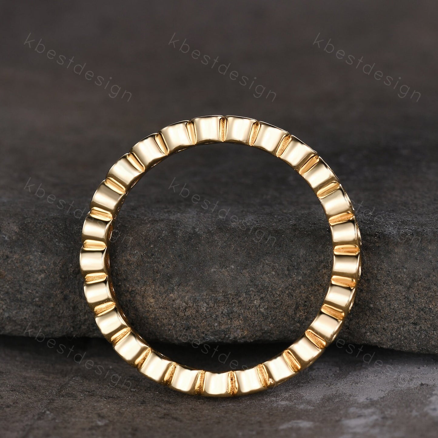 1.5mm round cut Moissanite wedding band yellow gold bezel set wedding band unique stacking matching band colorless moissanite ring for her