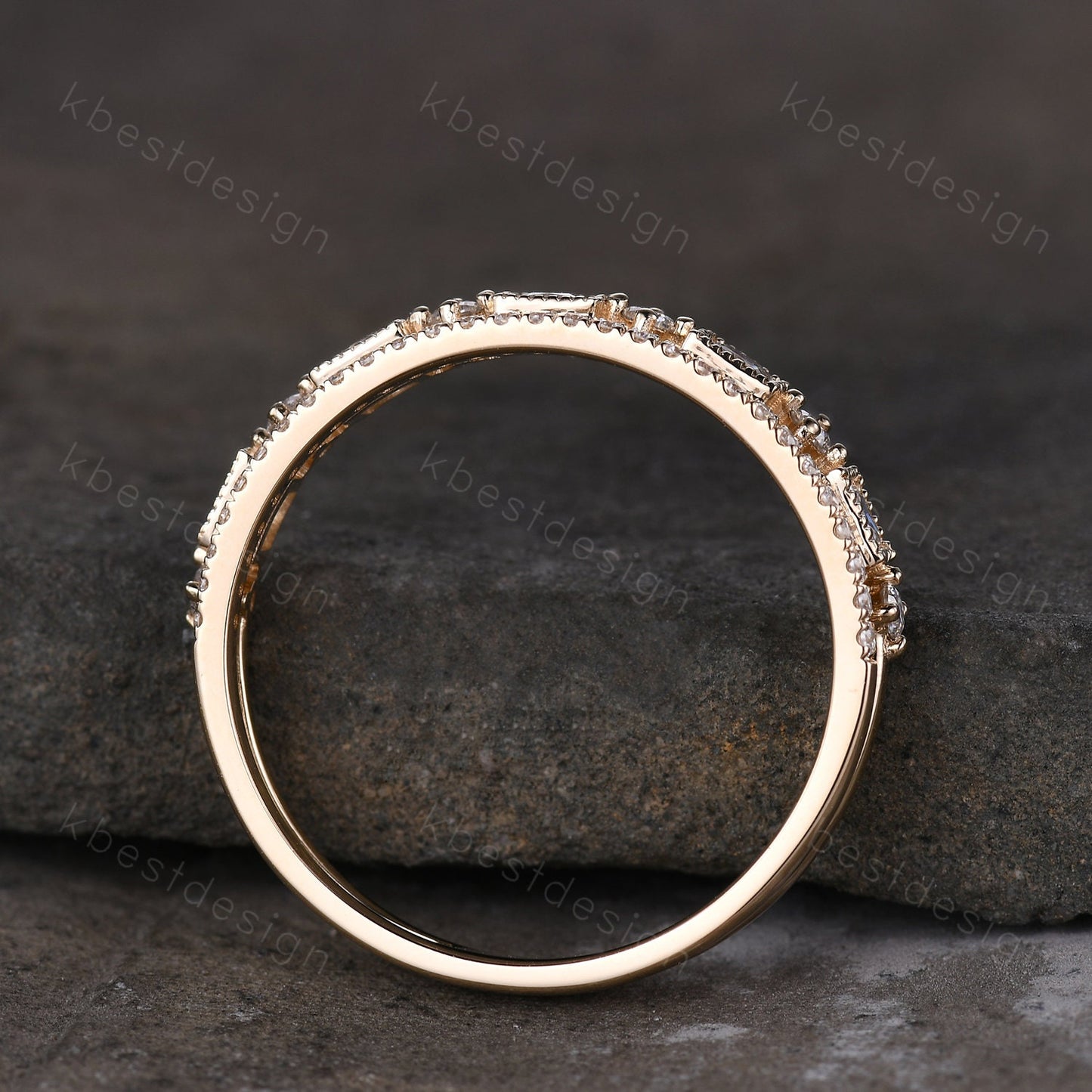2mm princess cut Moissanite wedding band yellow gold milgrain bezel set wedding band art deco stacking matching band unique anniversary gift