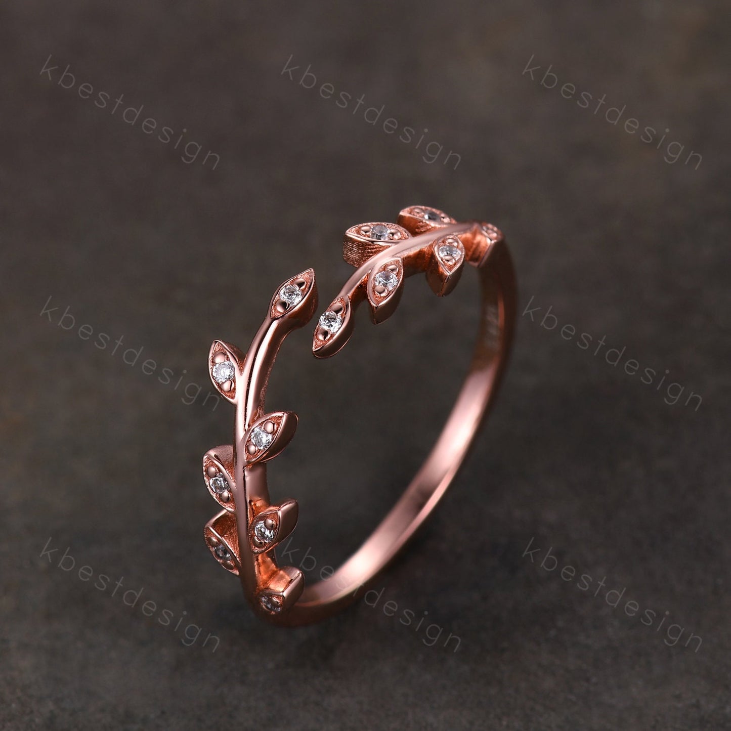 Delicate Moissanite wedding band rose gold curved matching band twig leaf Stacking band olive branch engagement ring bridal anniversary ring