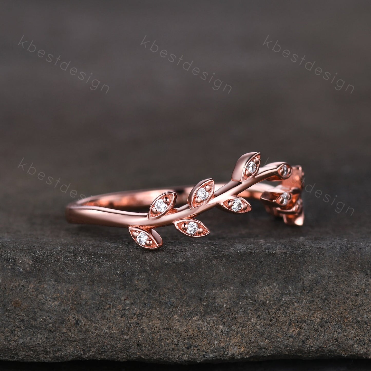 Delicate Moissanite wedding band rose gold curved matching band twig leaf Stacking band olive branch engagement ring bridal anniversary ring