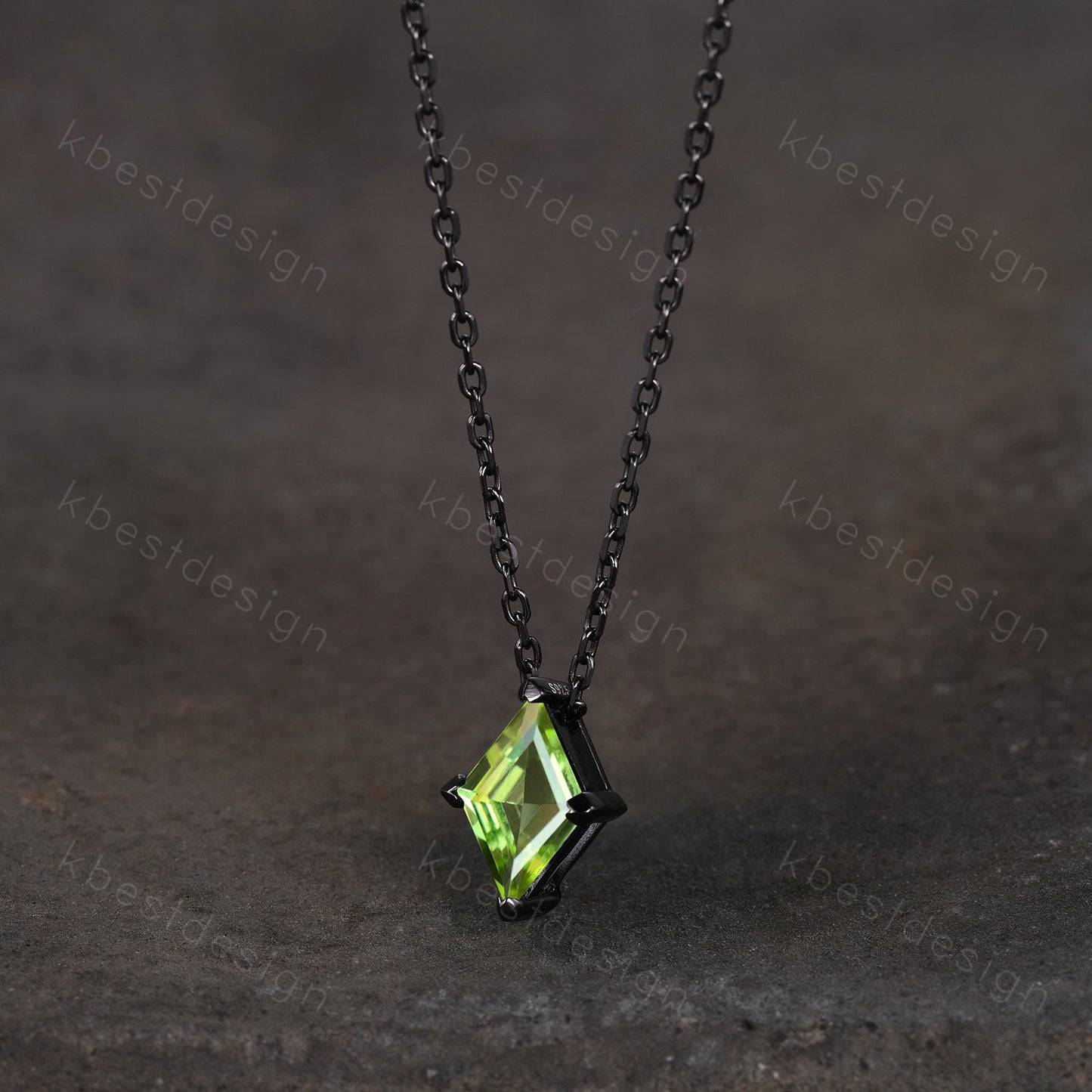 Lozenge cut Peridot Necklace Black Gold Rhodium Plated Necklace August Birthstone Necklace Unique Personalized Pendant Gift for Her