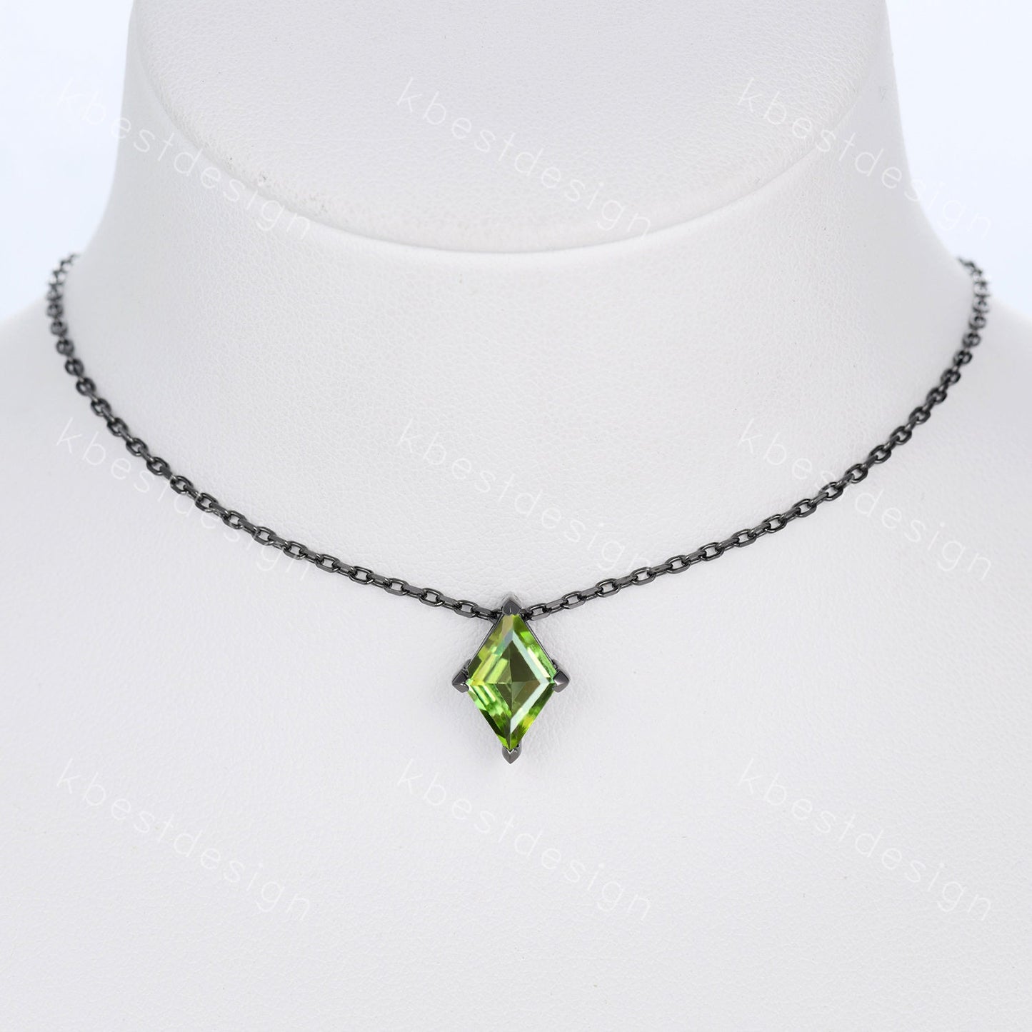 Lozenge cut Peridot Necklace Black Gold Rhodium Plated Necklace August Birthstone Necklace Unique Personalized Pendant Gift for Her